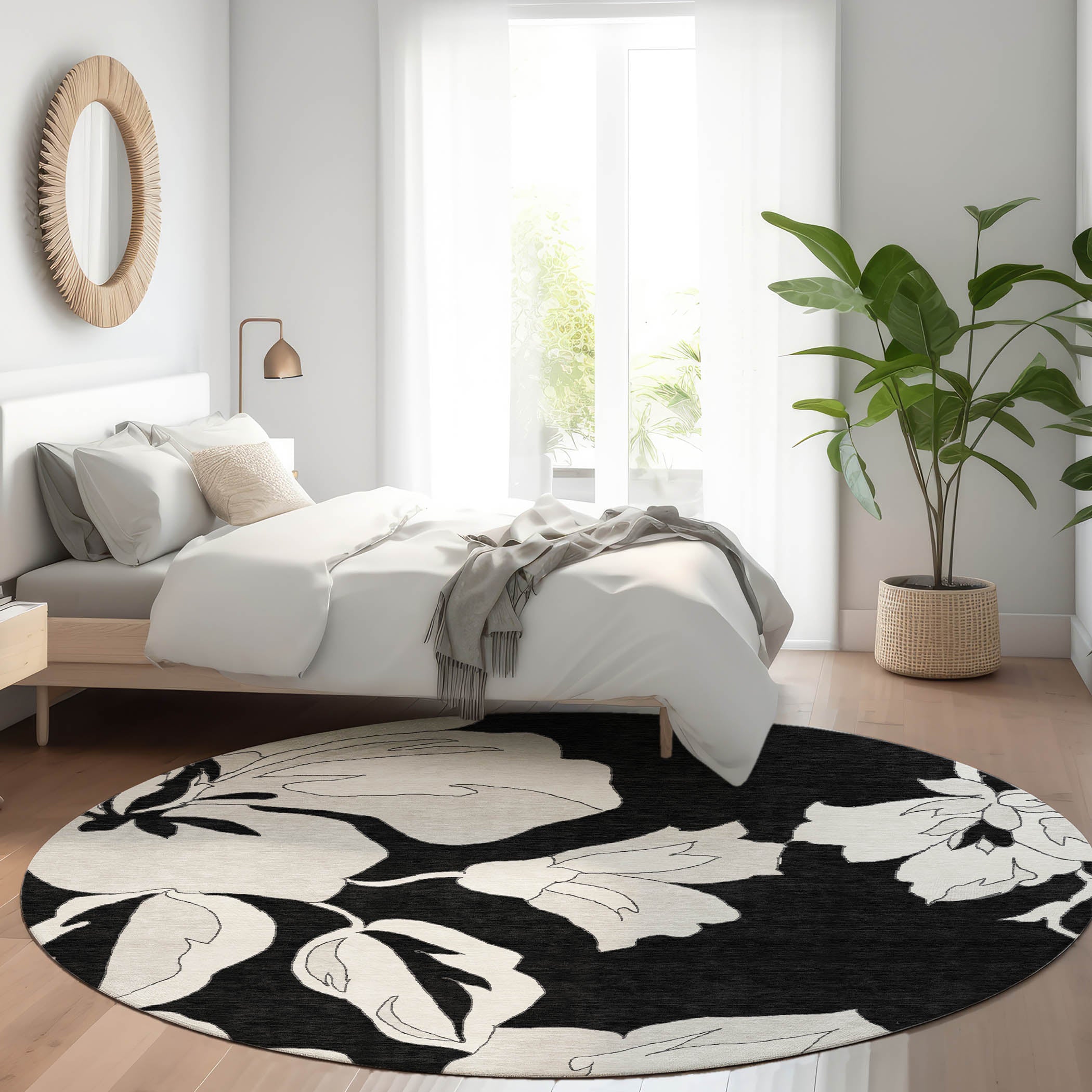 Oaxaca Machine Washable Transitional Black Rug 8' x 8' #shape_Round