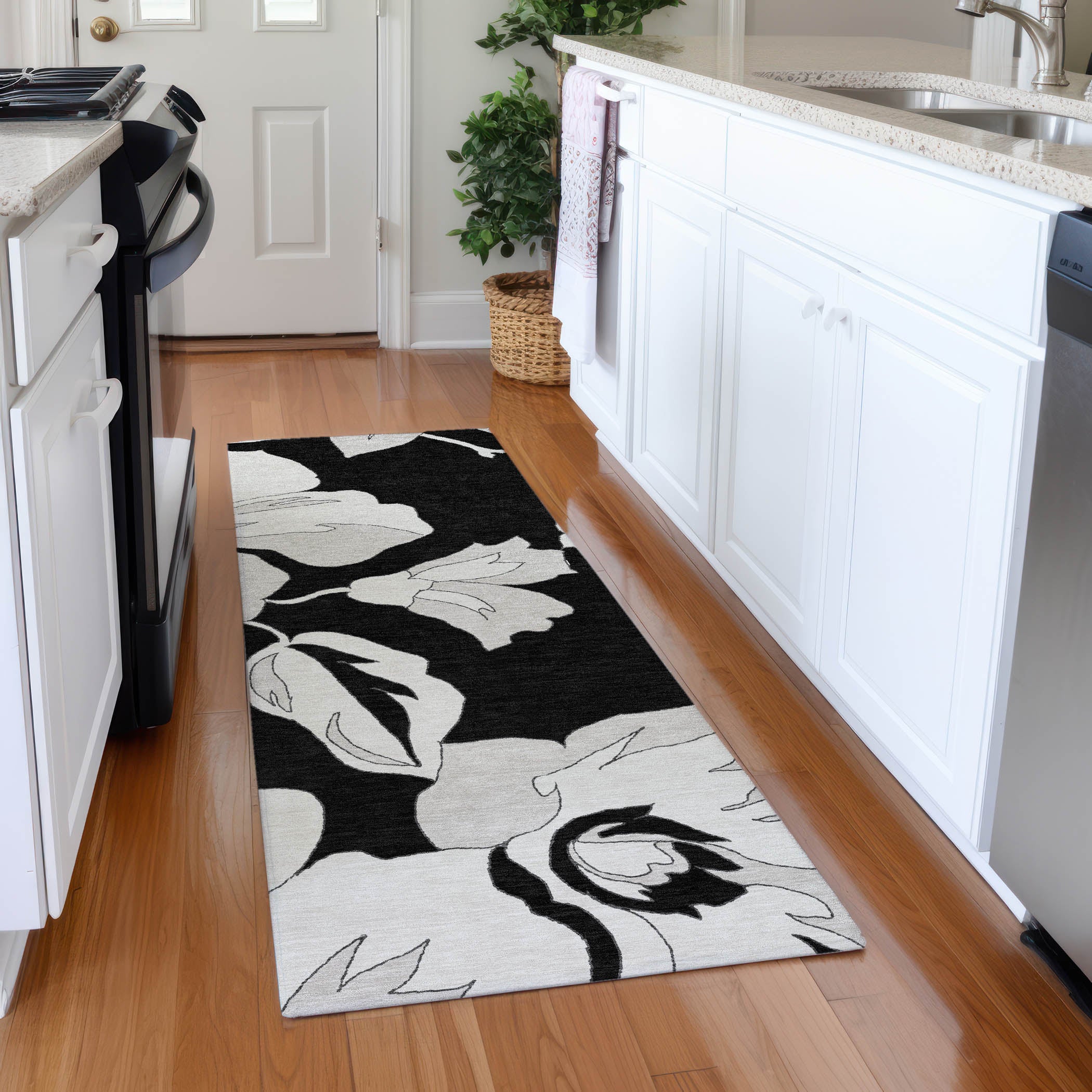 Oaxaca Machine Washable Transitional Black Rug 2'3" x 7'6" #shape_Runner
