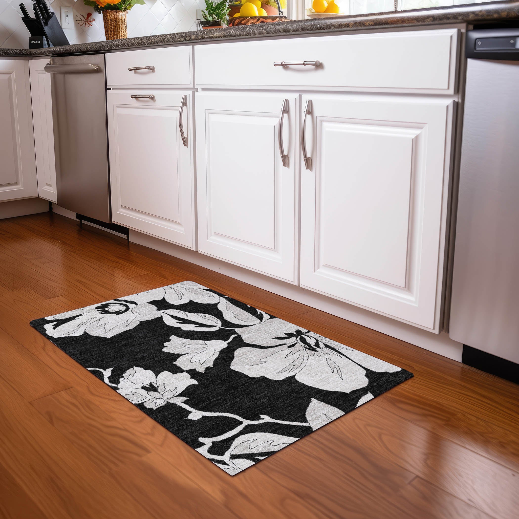 Oaxaca Machine Washable Transitional Black Rug 1'8" x 2'6" #shape_Rectangle