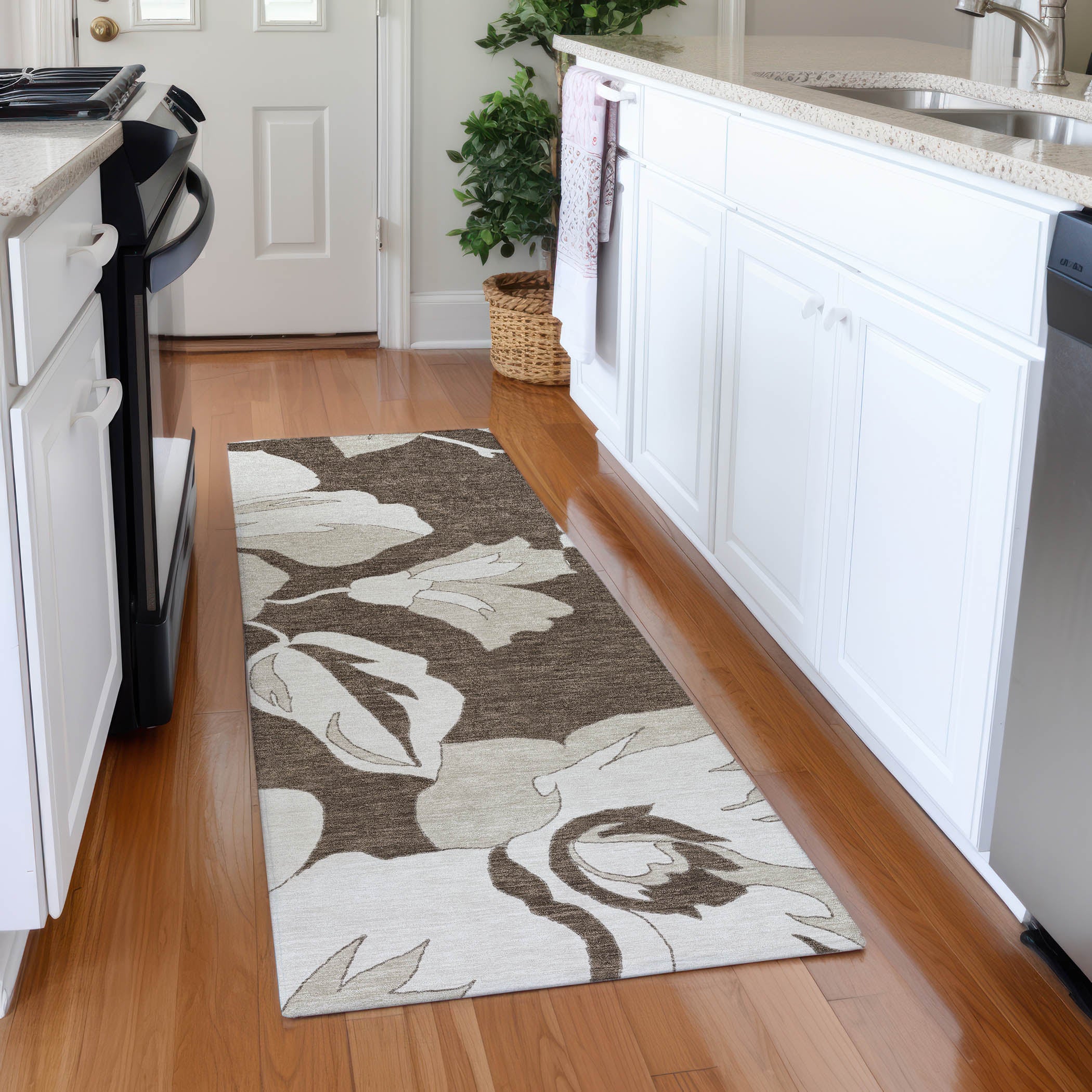 Oaxaca Machine Washable Transitional Brown Rug 2'3" x 7'6" #shape_Runner