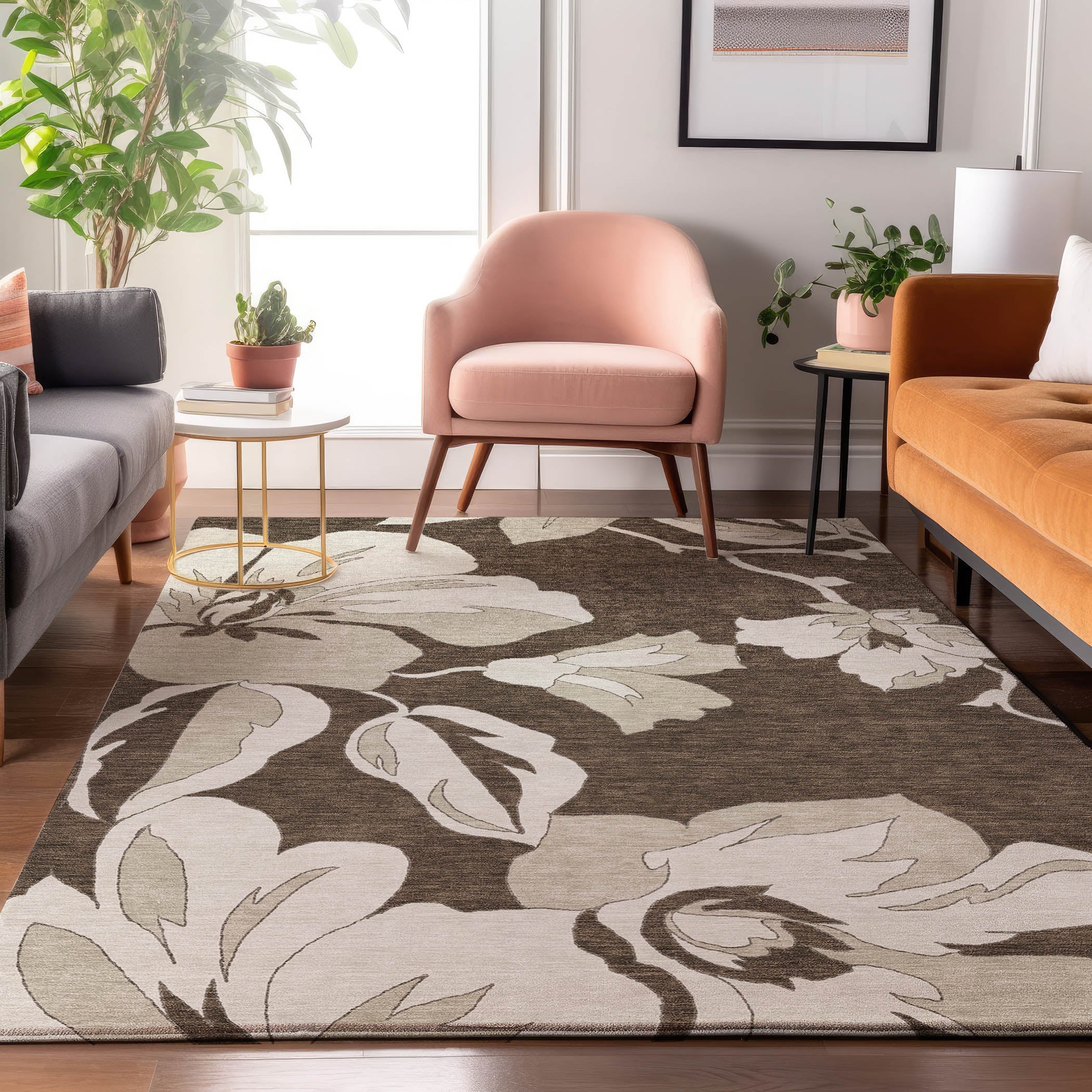Oaxaca Machine Washable Transitional Brown Rug 2'6" x 3'10" #shape_Rectangle