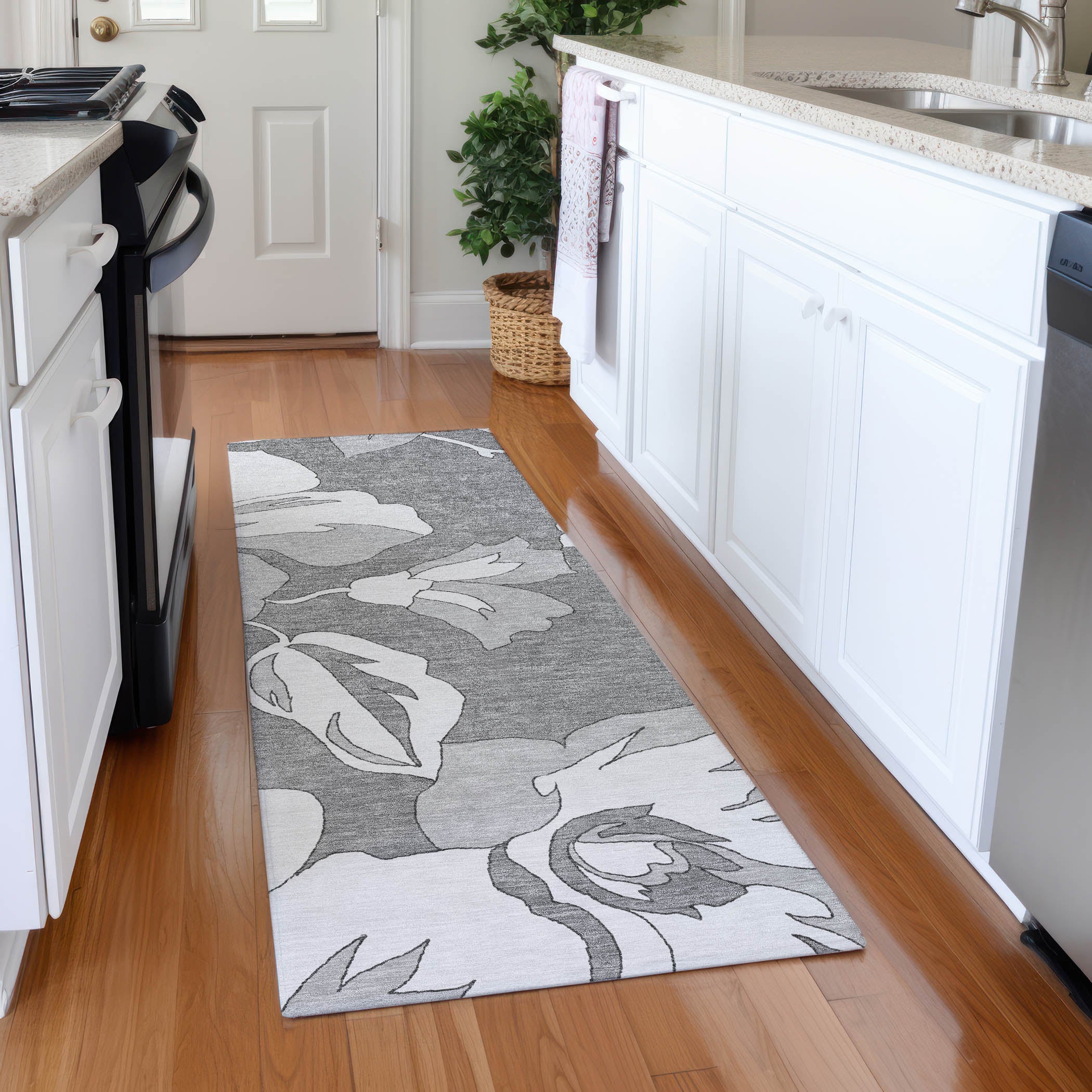 Oaxaca Machine Washable Transitional Gray Rug 2'3" x 7'6" #shape_Runner