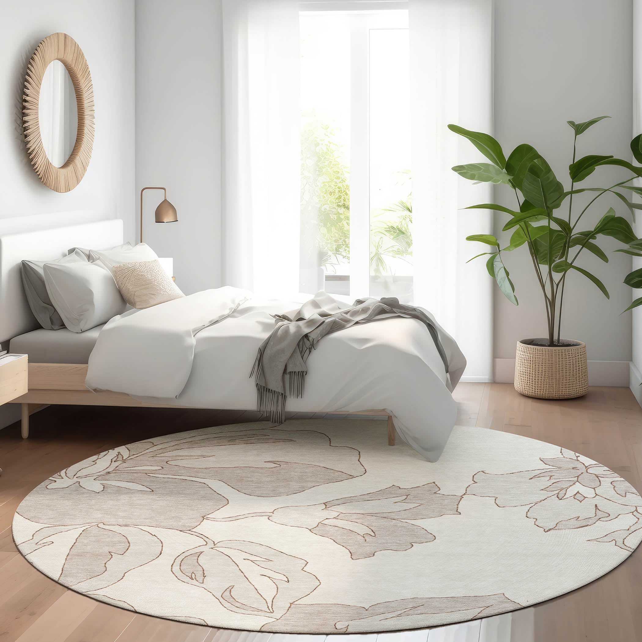 Oaxaca Machine Washable Transitional Ivory Rug 8' x 8' #shape_Round