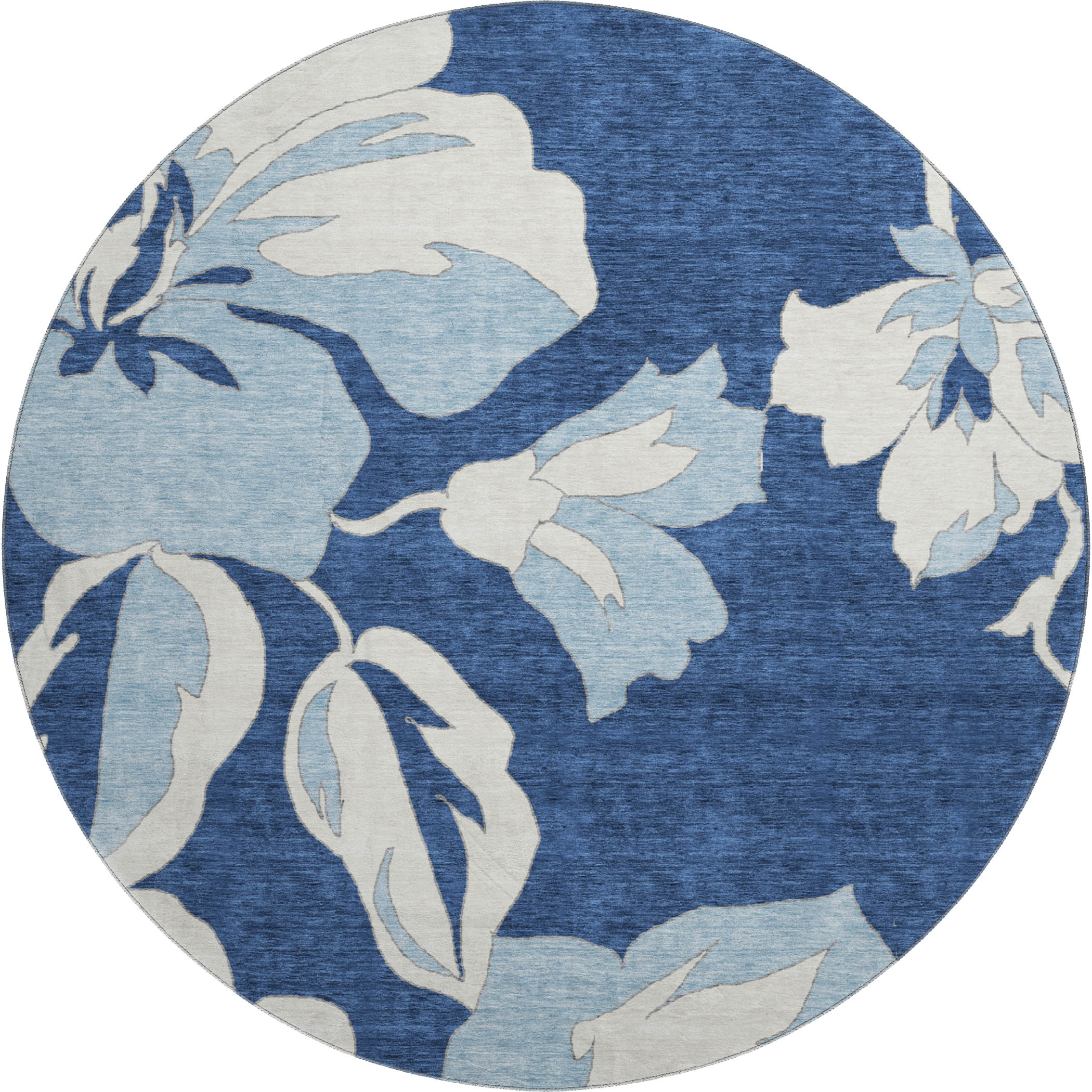 Oaxaca Machine Washable Transitional Navy Blue Rug 8' x 8' #shape_Round