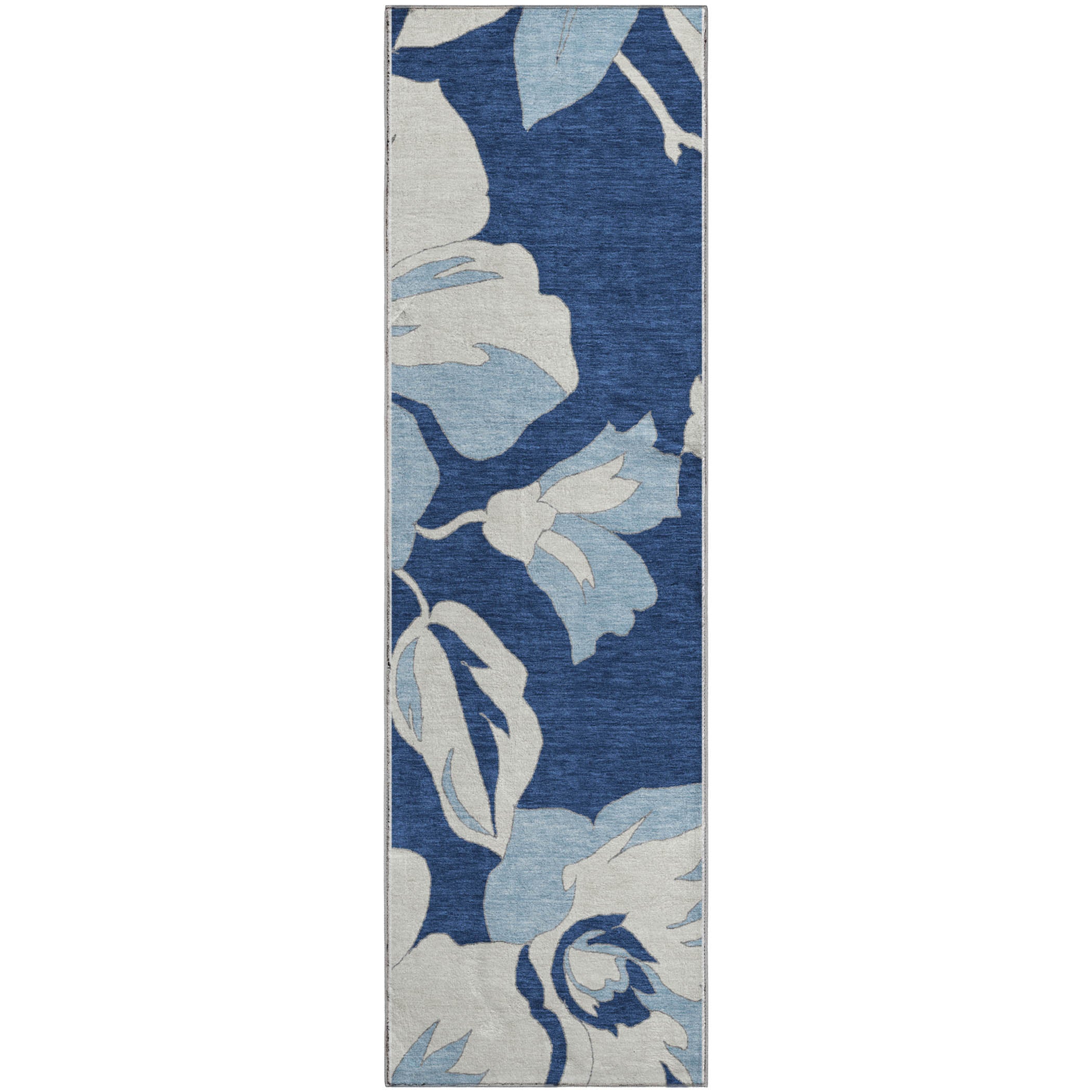 Oaxaca Machine Washable Transitional Navy Blue Rug 2'3" x 7'6" #shape_Runner