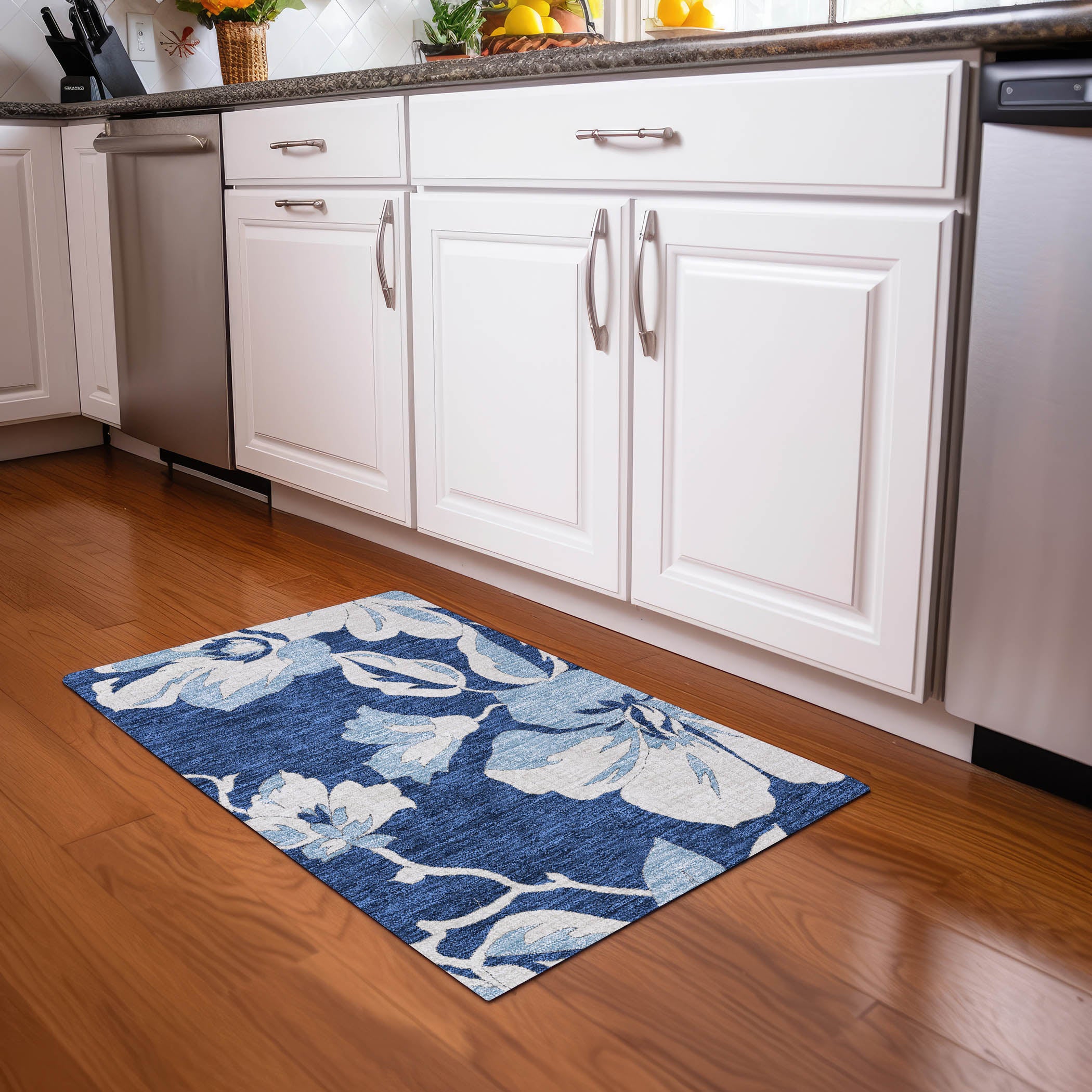 Oaxaca Machine Washable Transitional Navy Blue Rug 1'8" x 2'6" #shape_Rectangle