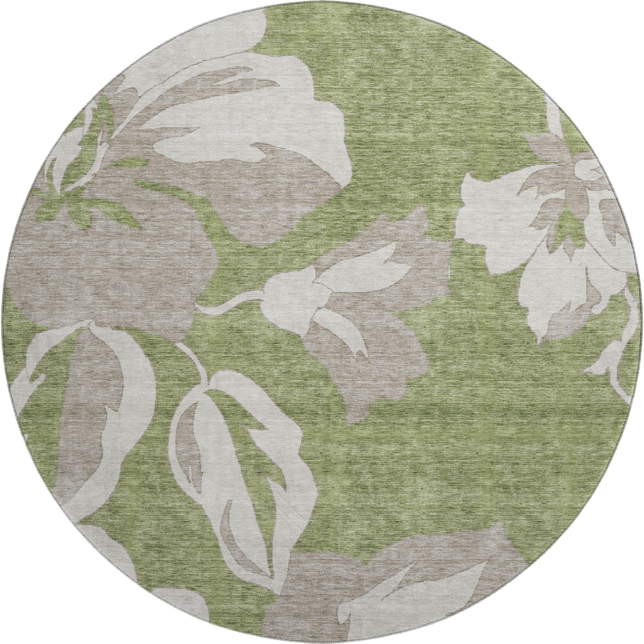 Oaxaca Machine Washable Transitional Olive Green Rug 8' x 8' #shape_Round