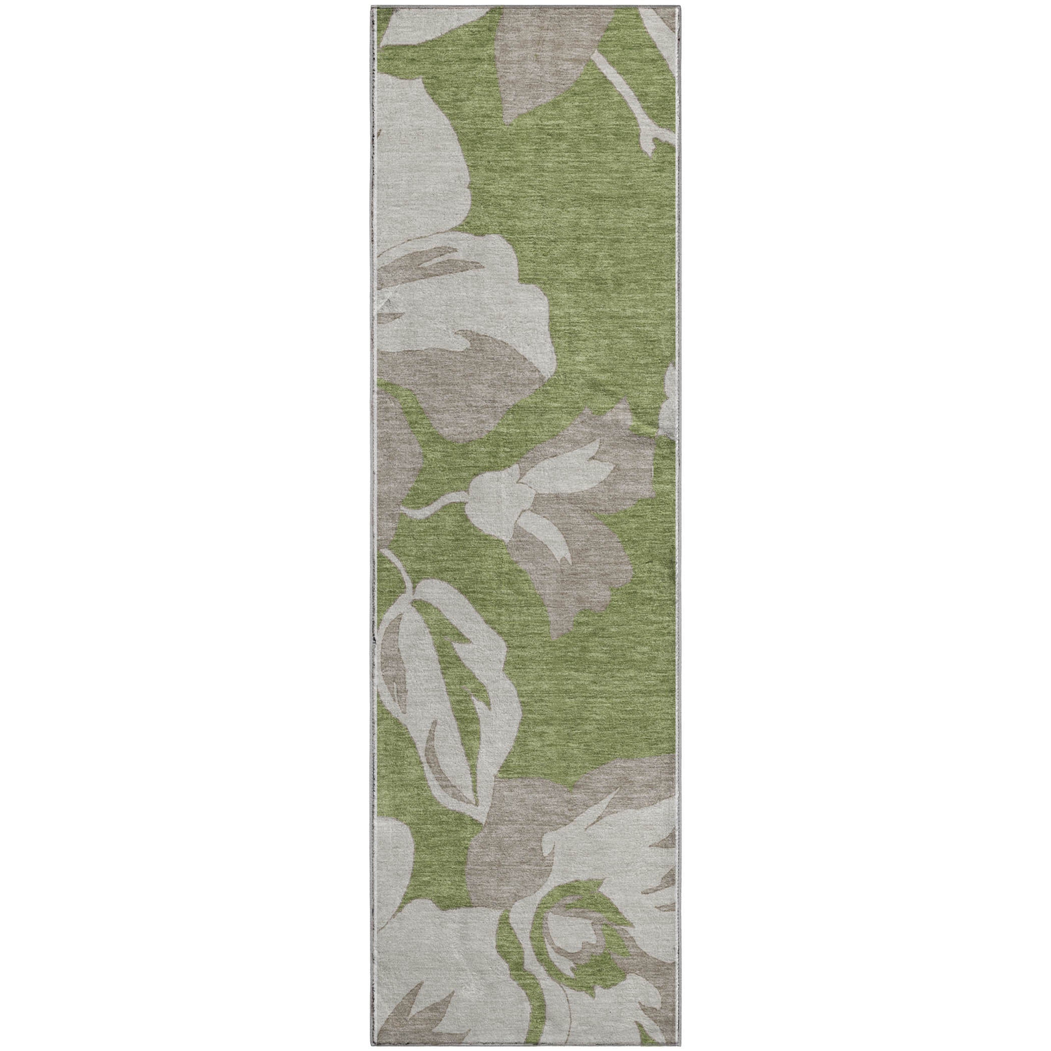 Oaxaca Machine Washable Transitional Olive Green Rug 2'3" x 7'6" #shape_Runner