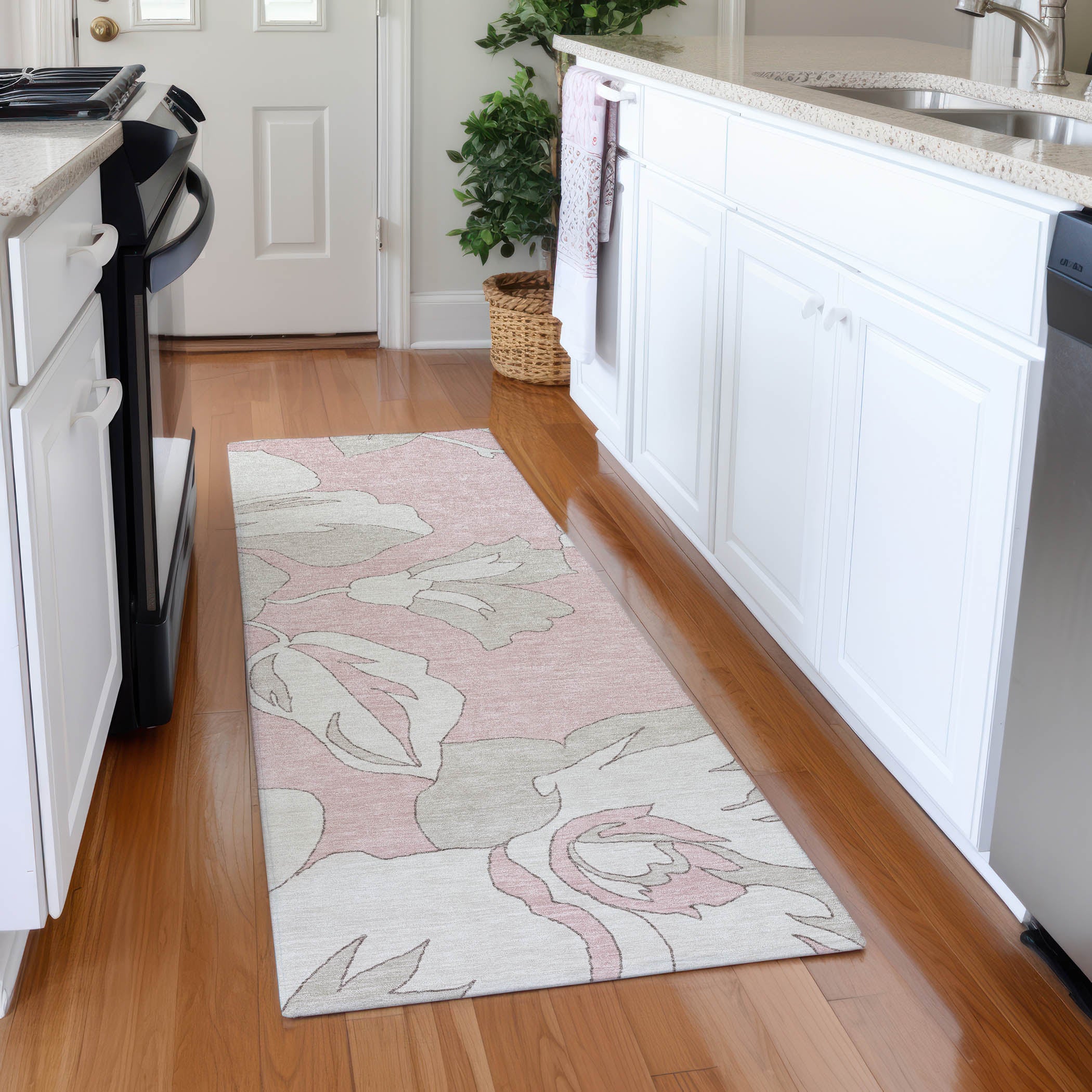 Oaxaca Machine Washable Transitional Pink Rug 2'3" x 7'6" #shape_Runner