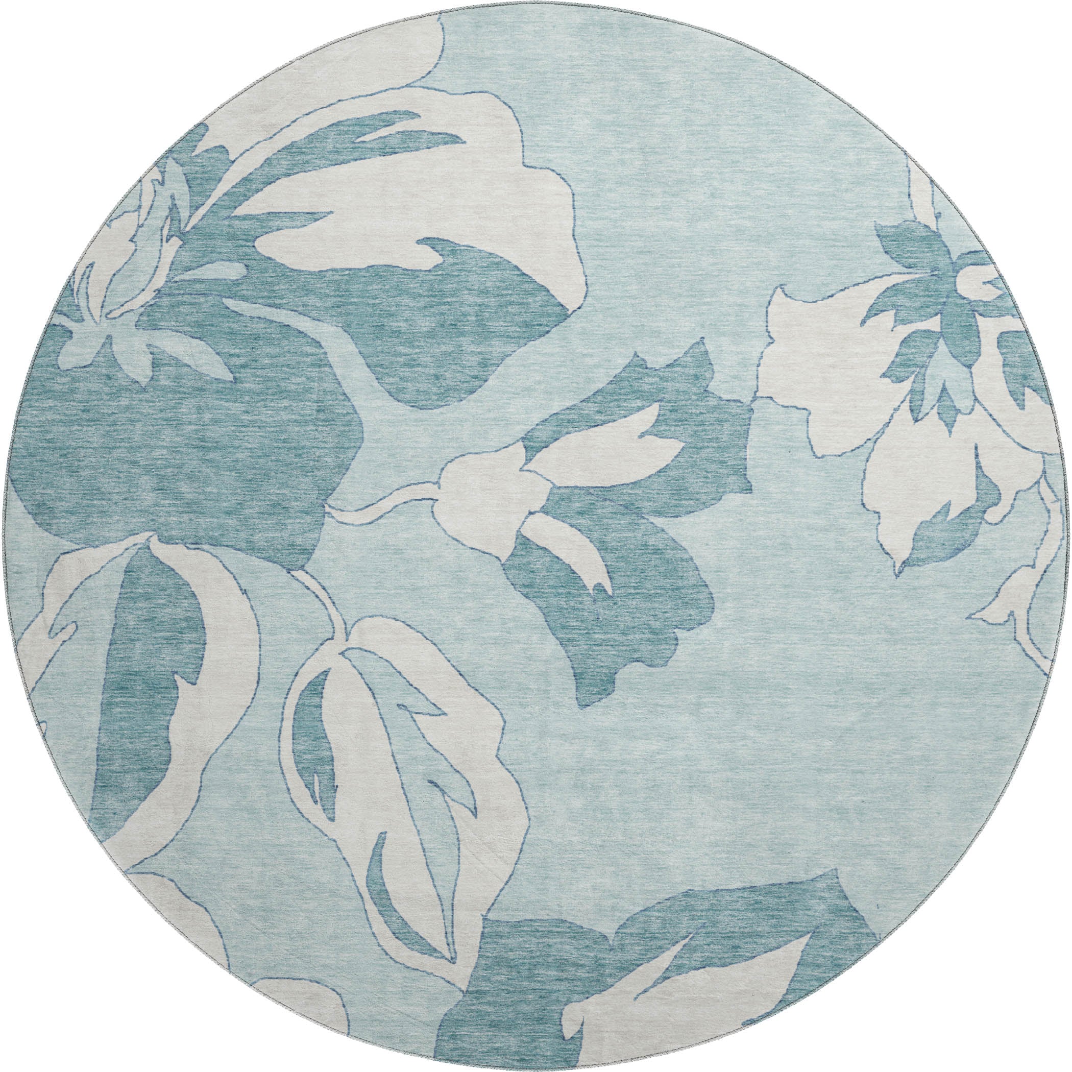 Oaxaca Machine Washable Transitional Teal Rug 8' x 8' #shape_Round