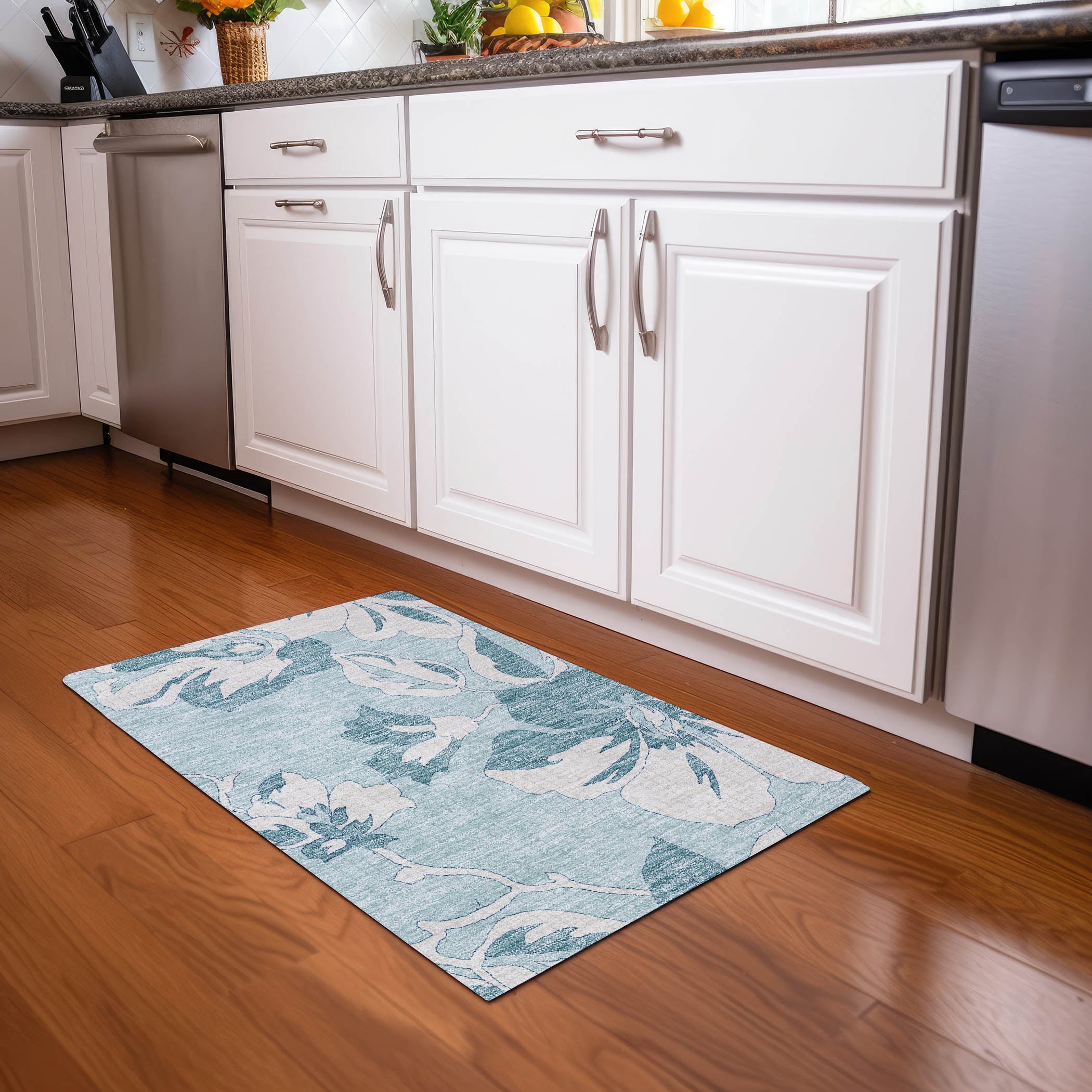 Oaxaca Machine Washable Transitional Teal Rug 1'8" x 2'6" #shape_Rectangle