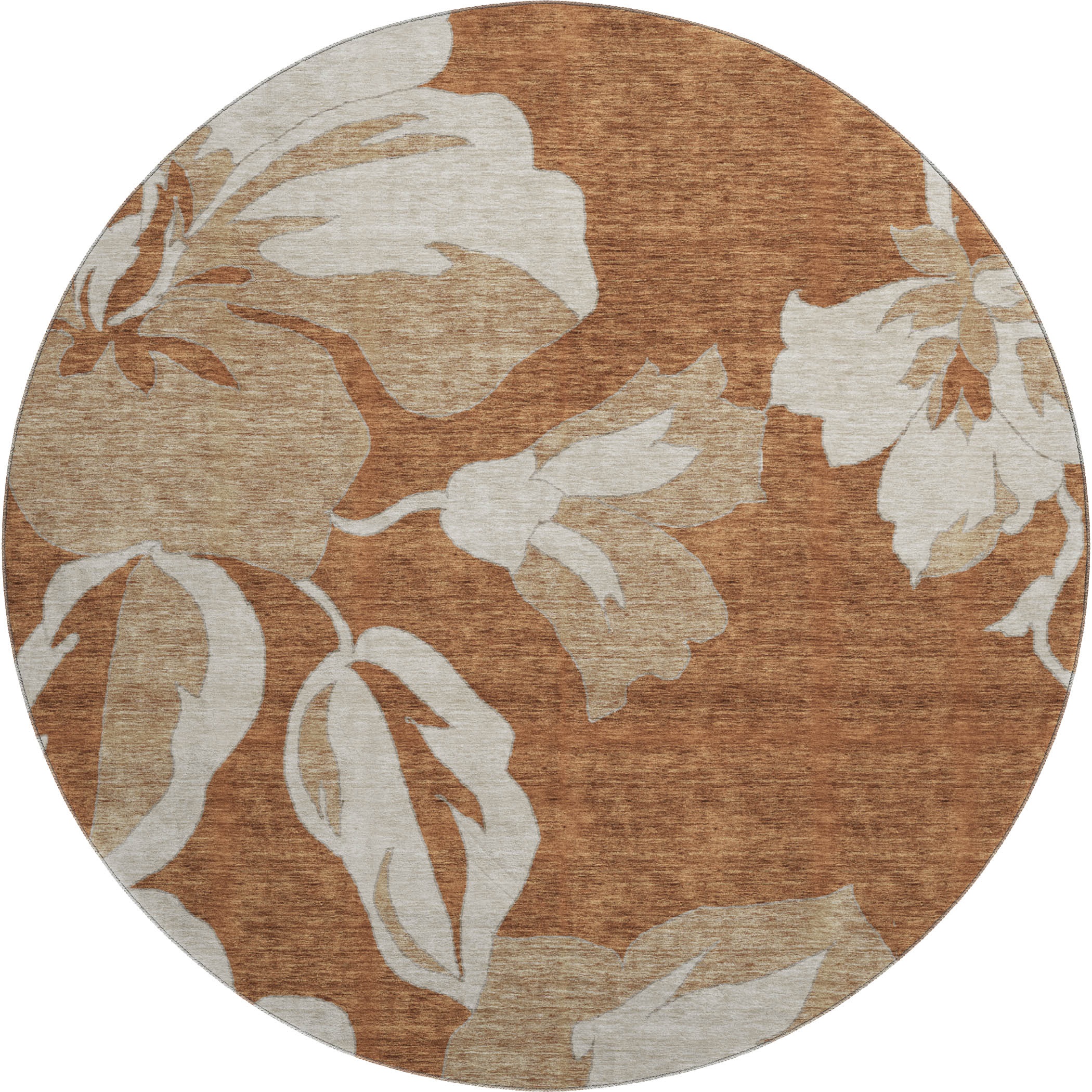 Oaxaca Machine Washable Transitional Terracotta Orange Rug 8' x 8' #shape_Round