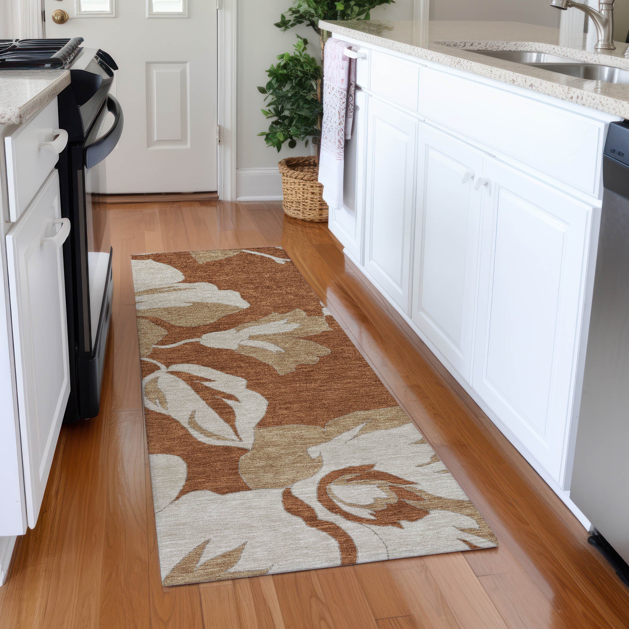 Oaxaca Machine Washable Transitional Terracotta Orange Rug 2'3" x 7'6" #shape_Runner