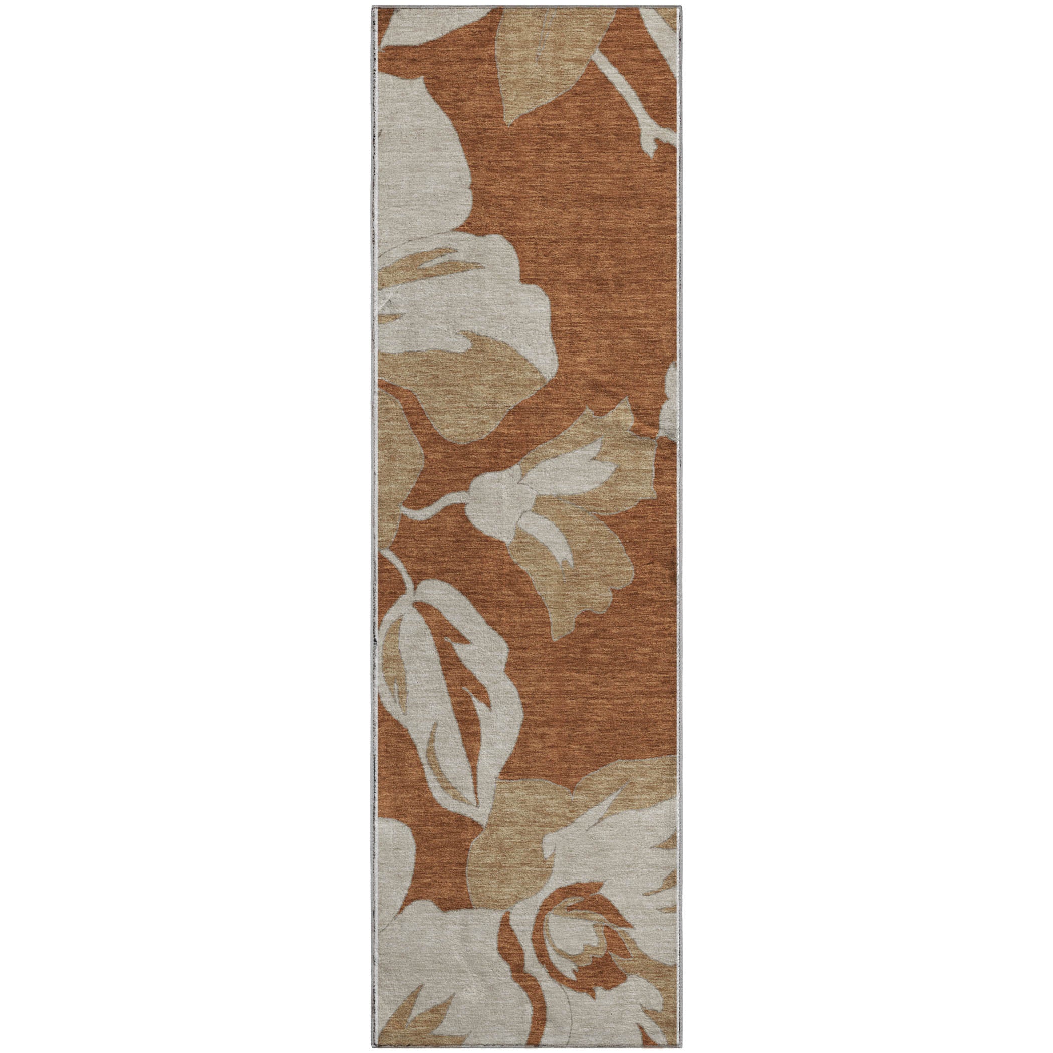 Oaxaca Machine Washable Transitional Terracotta Orange Rug 2'3" x 7'6" #shape_Runner