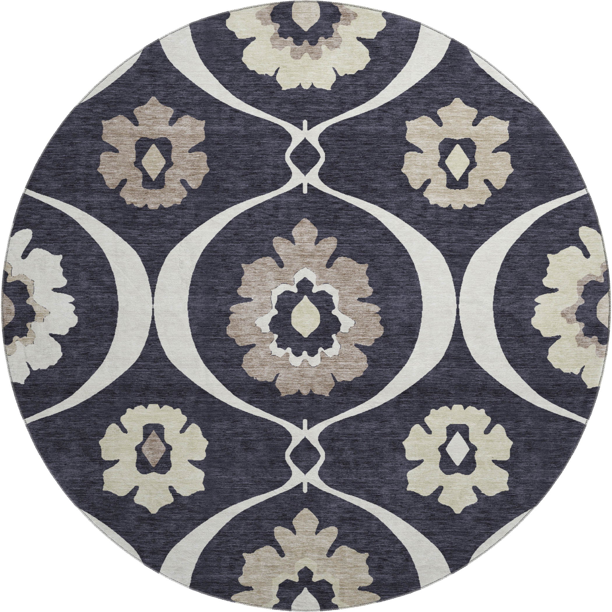 Budapest Machine Washable Transitional Black Rug 8' x 8' #shape_Round