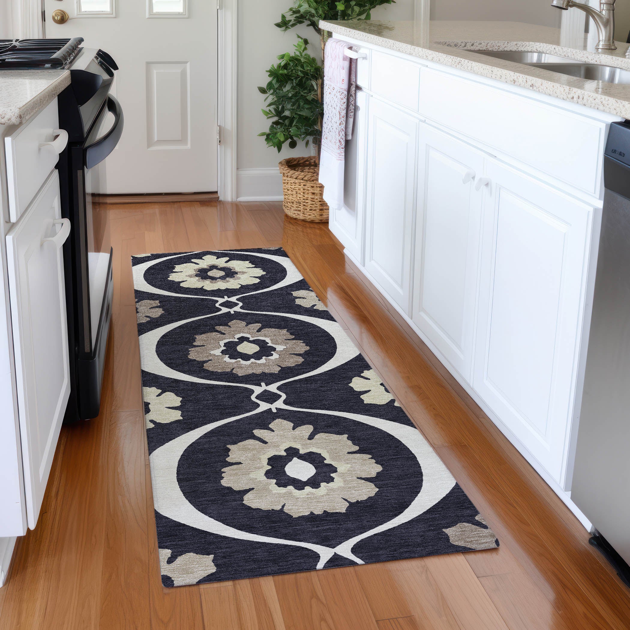 Budapest Machine Washable Transitional Black Rug 2'3" x 7'6" #shape_Runner