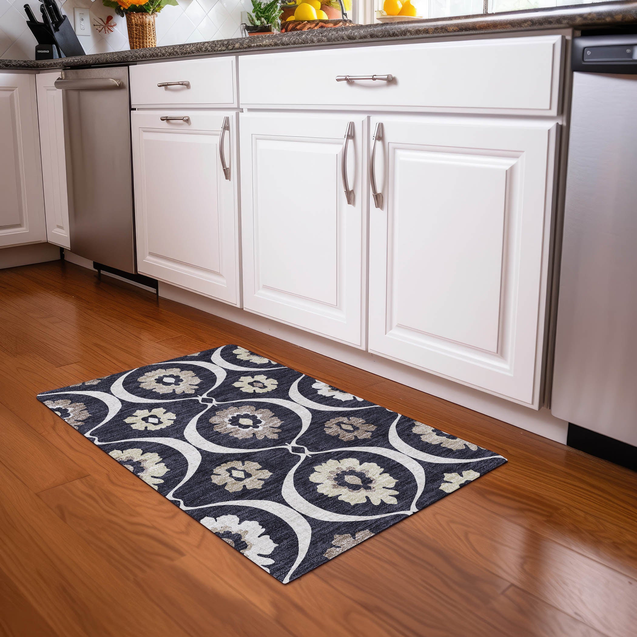 Budapest Machine Washable Transitional Black Rug 1'8" x 2'6" #shape_Rectangle