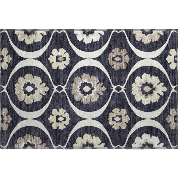 Budapest Machine Washable Transitional Black Rug 1'8" x 2'6"