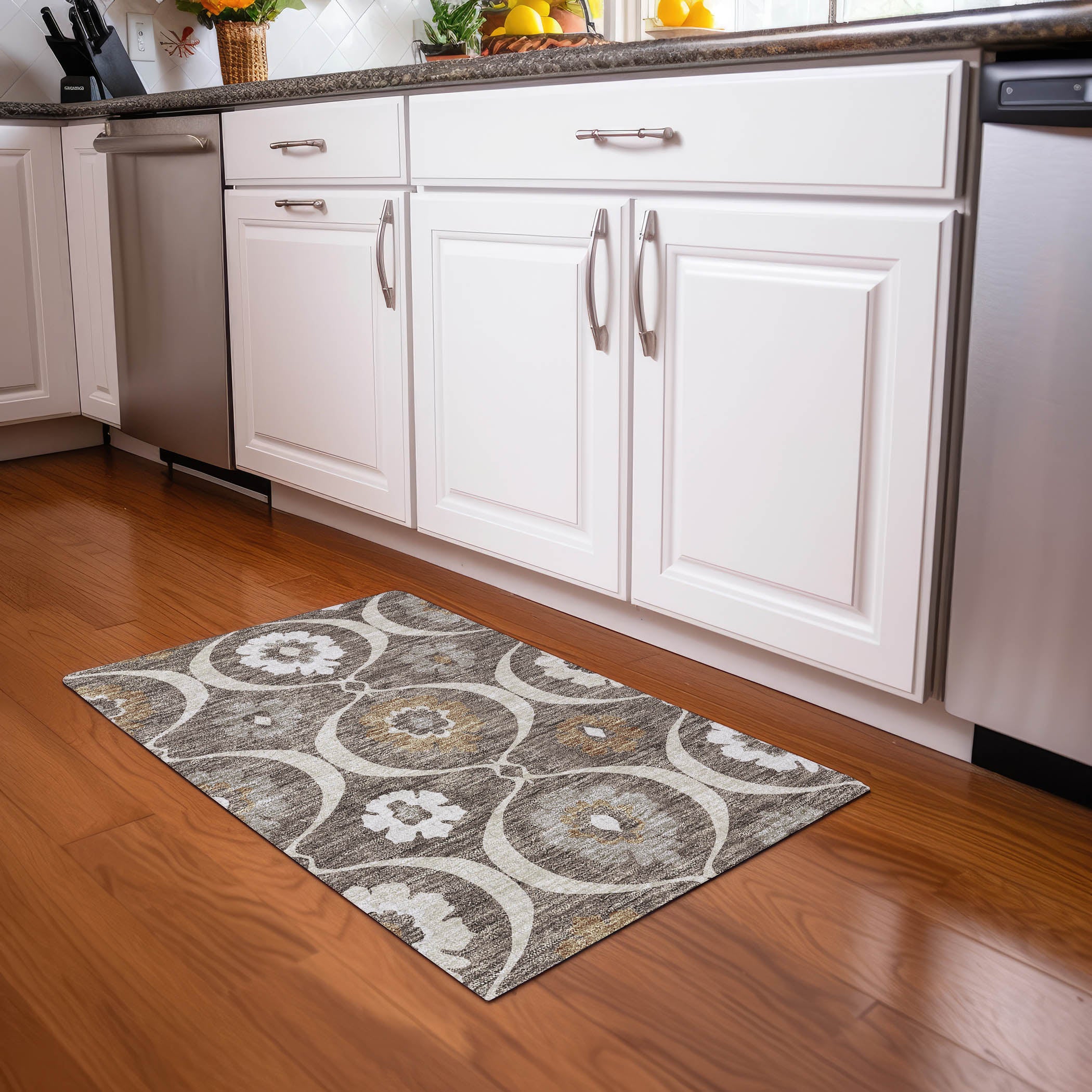 Budapest Machine Washable Transitional Brown Rug 1'8" x 2'6" #shape_Rectangle