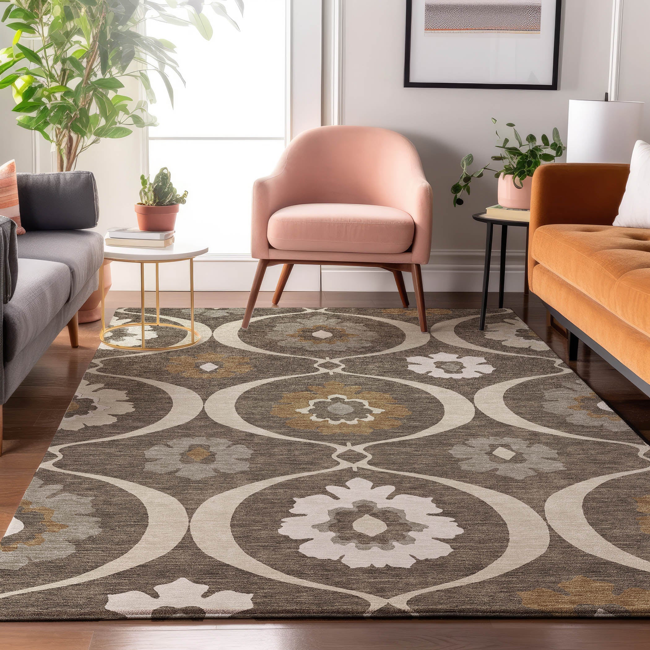 Budapest Machine Washable Transitional Brown Rug 2'6" x 3'10" #shape_Rectangle