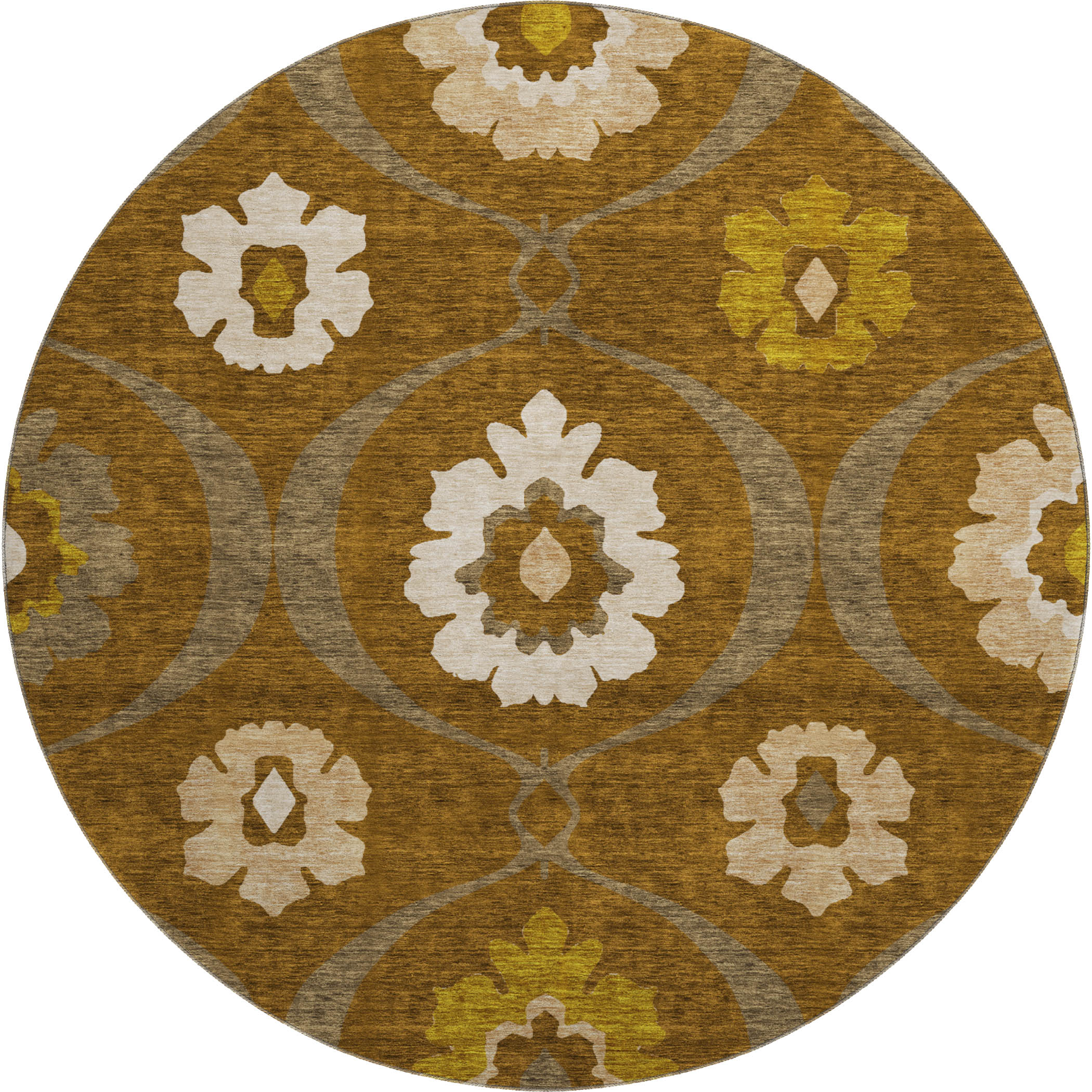 Budapest Machine Washable Transitional Mocha Brown Rug 8' x 8' #shape_Round