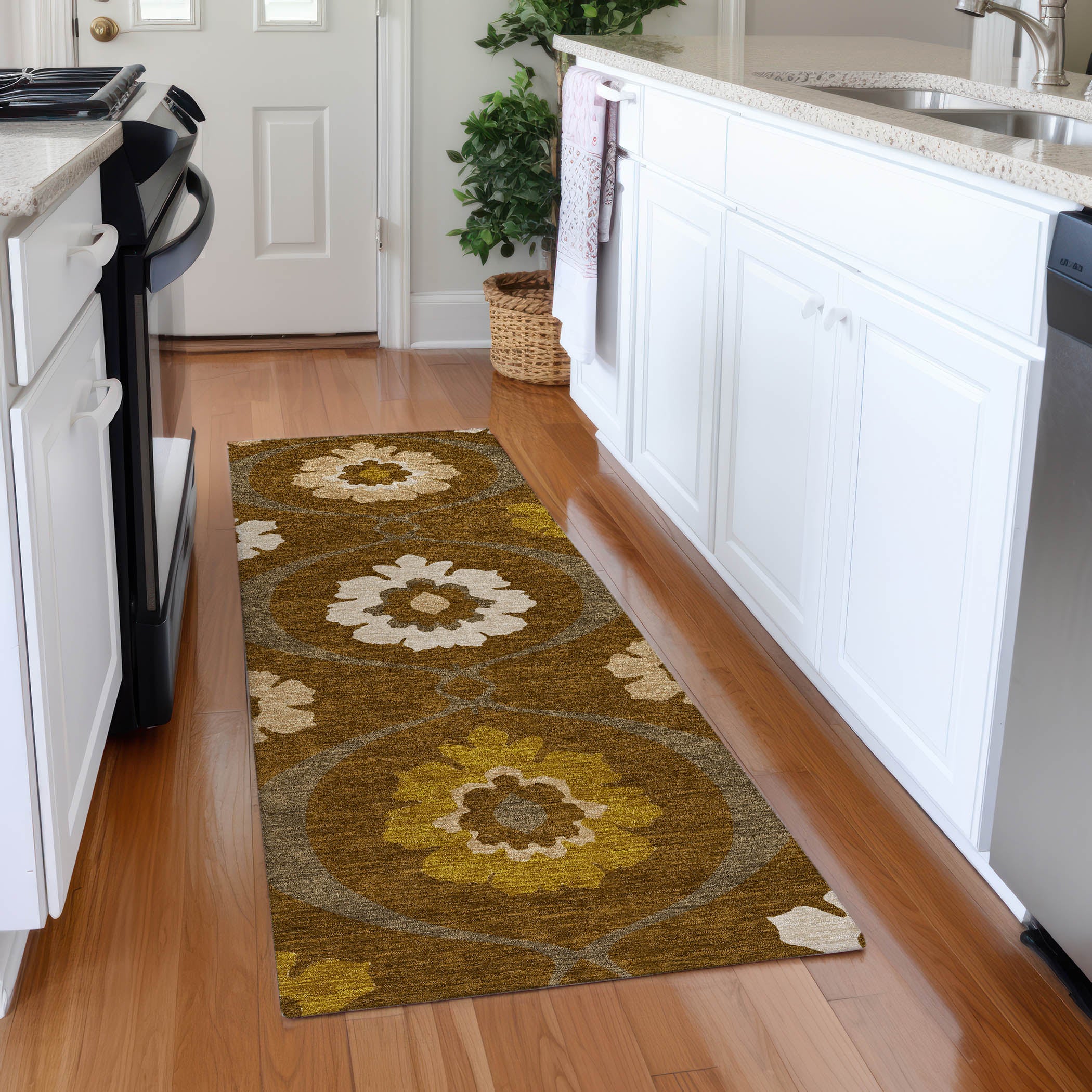 Budapest Machine Washable Transitional Mocha Brown Rug 2'3" x 7'6" #shape_Runner