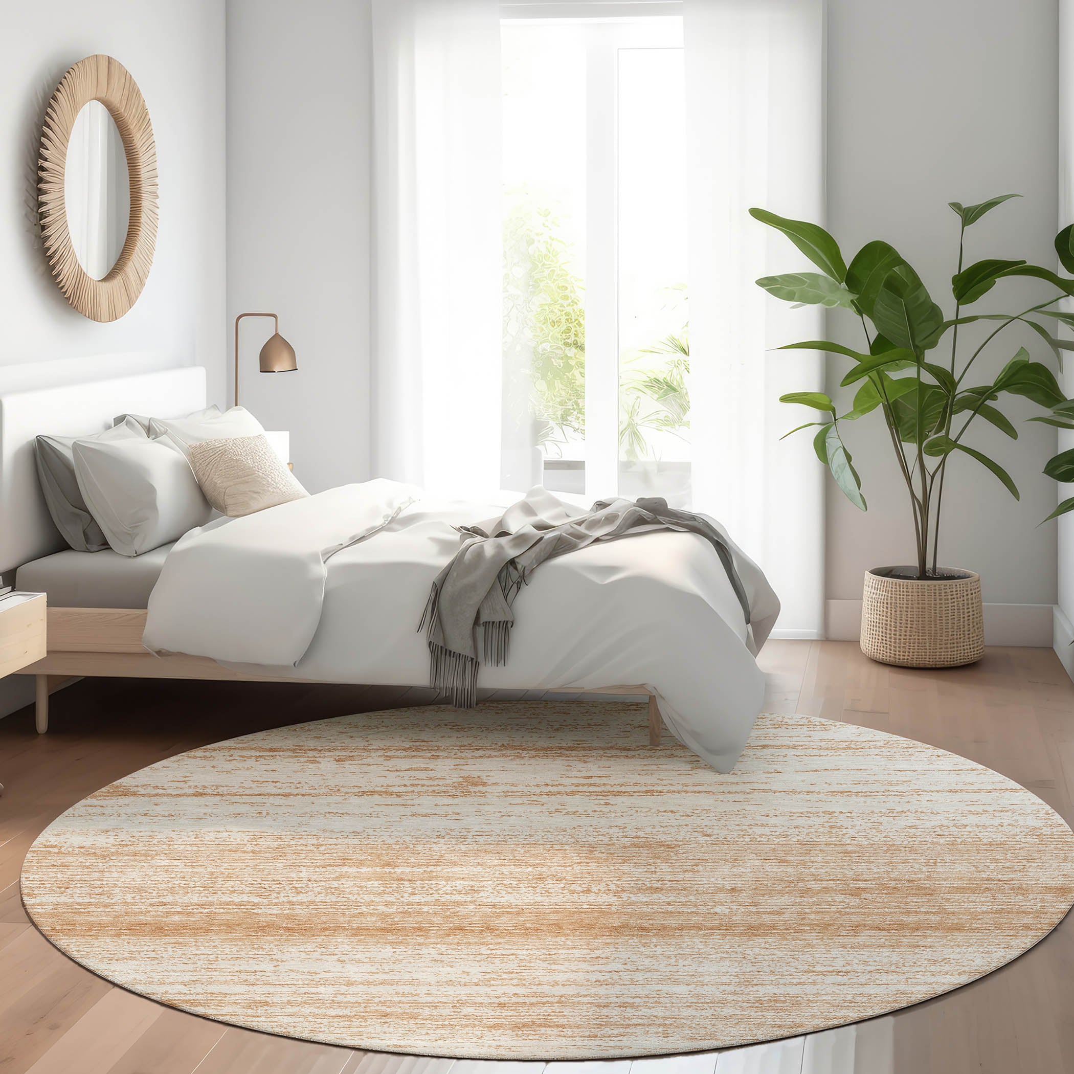 Vienna Machine Washable Transitional Copper Orange Rug 8' x 8' #shape_Round
