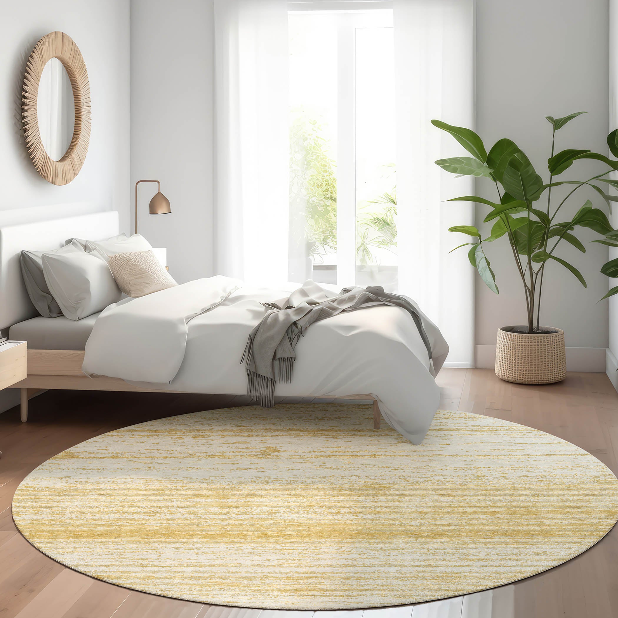 Vienna Machine Washable Transitional Gold Rug 8' x 8' #shape_Round