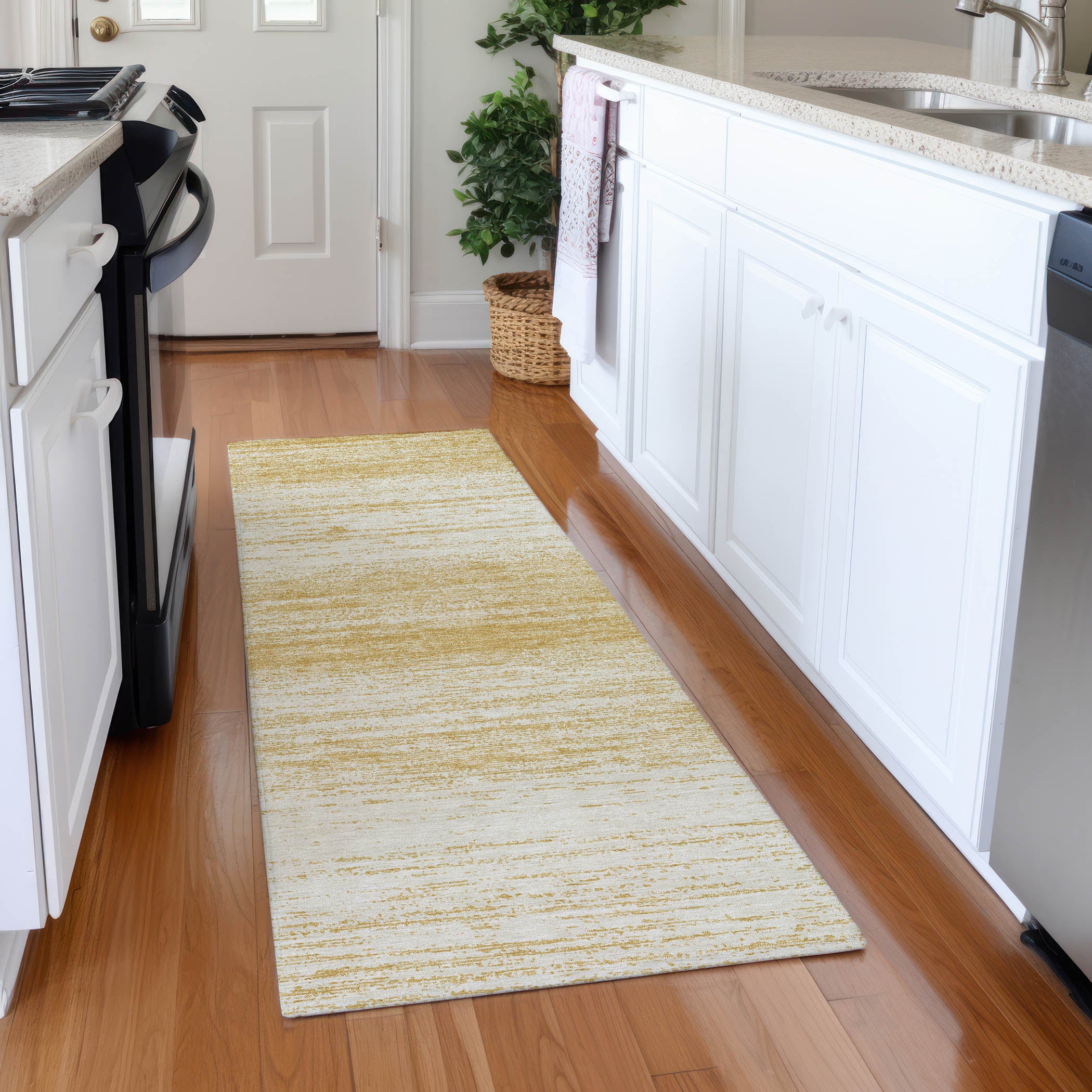 Vienna Machine Washable Transitional Gold Rug 2'3" x 7'6" #shape_Runner