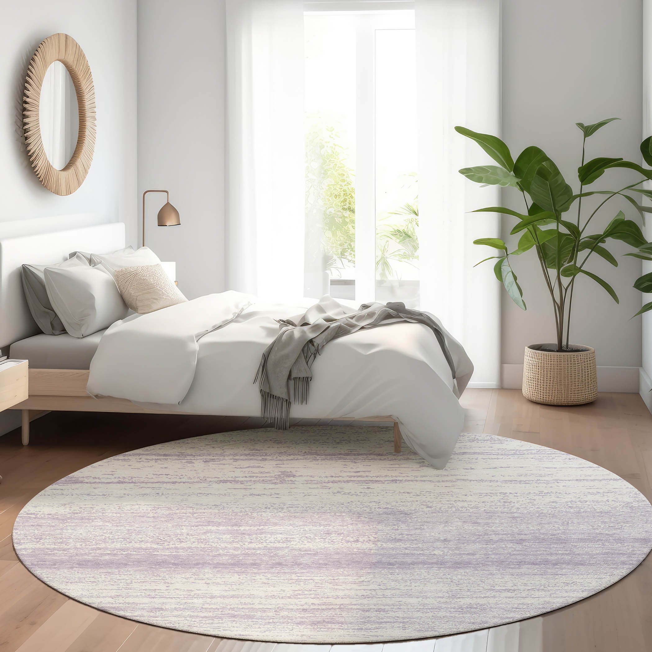 Vienna Machine Washable Transitional Lavender Purple Rug 8' x 8' #shape_Round