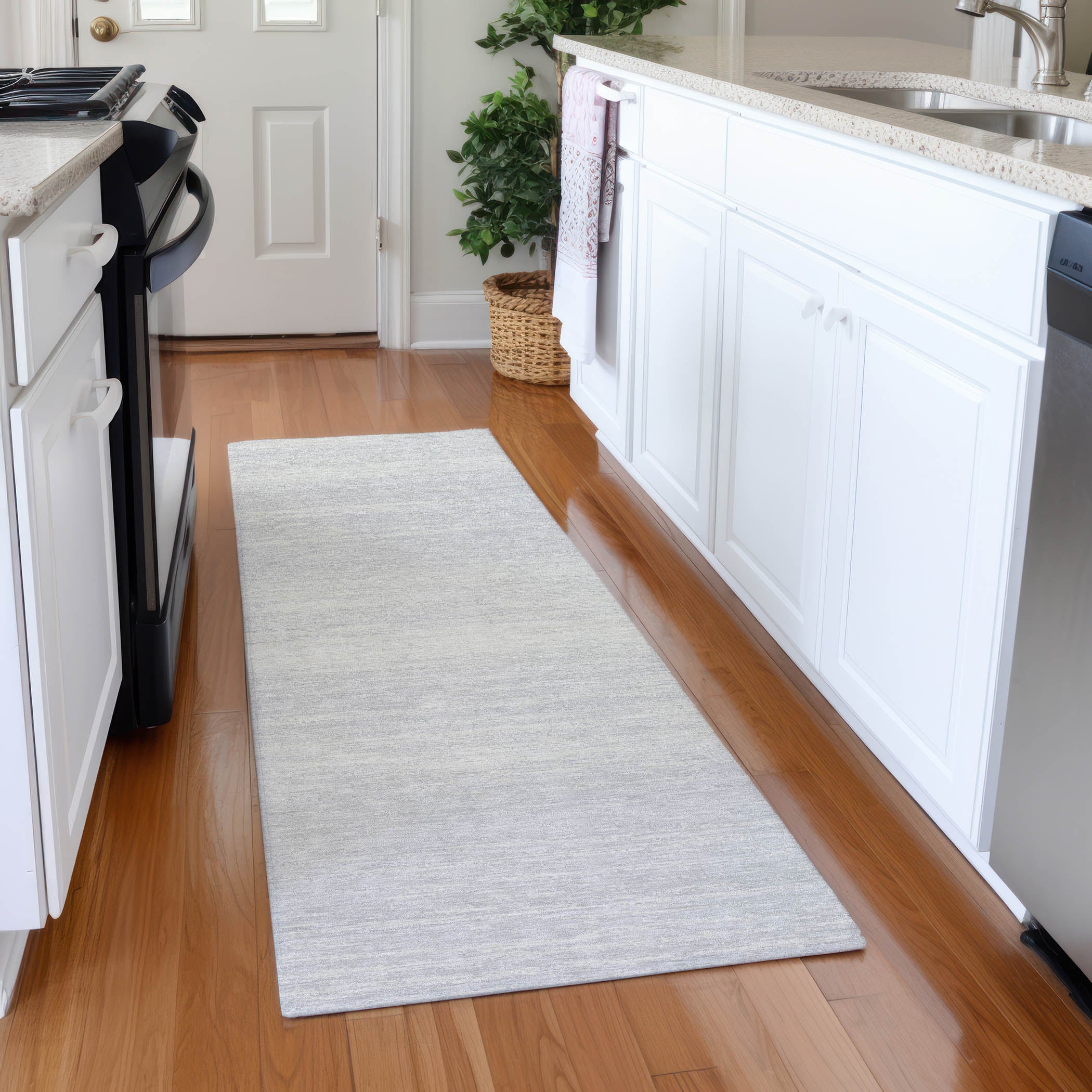 Vienna Machine Washable Transitional Silver Gray Rug 2'3" x 7'6" #shape_Runner