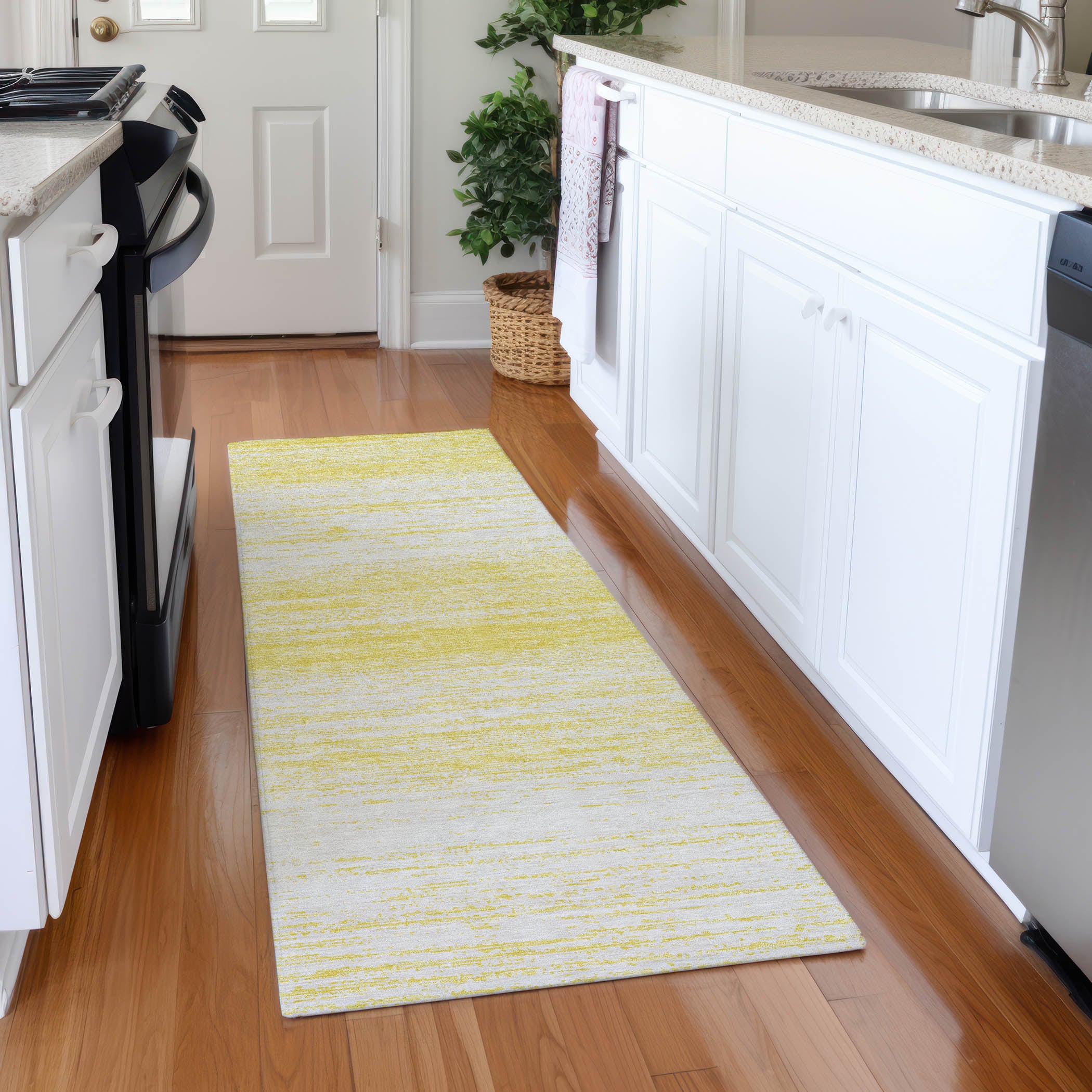 Vienna Machine Washable Transitional Yellow Gold Rug 2'3" x 7'6" #shape_Runner