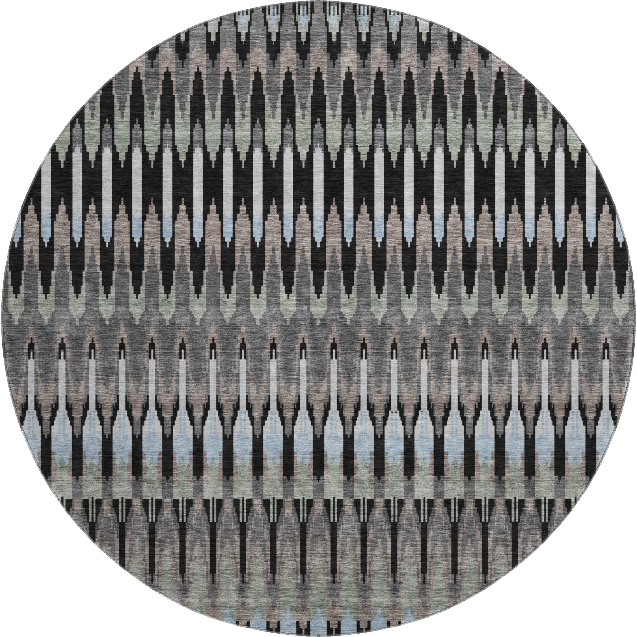 Split Machine Washable Transitional Black Rug 8' x 8' #shape_Round