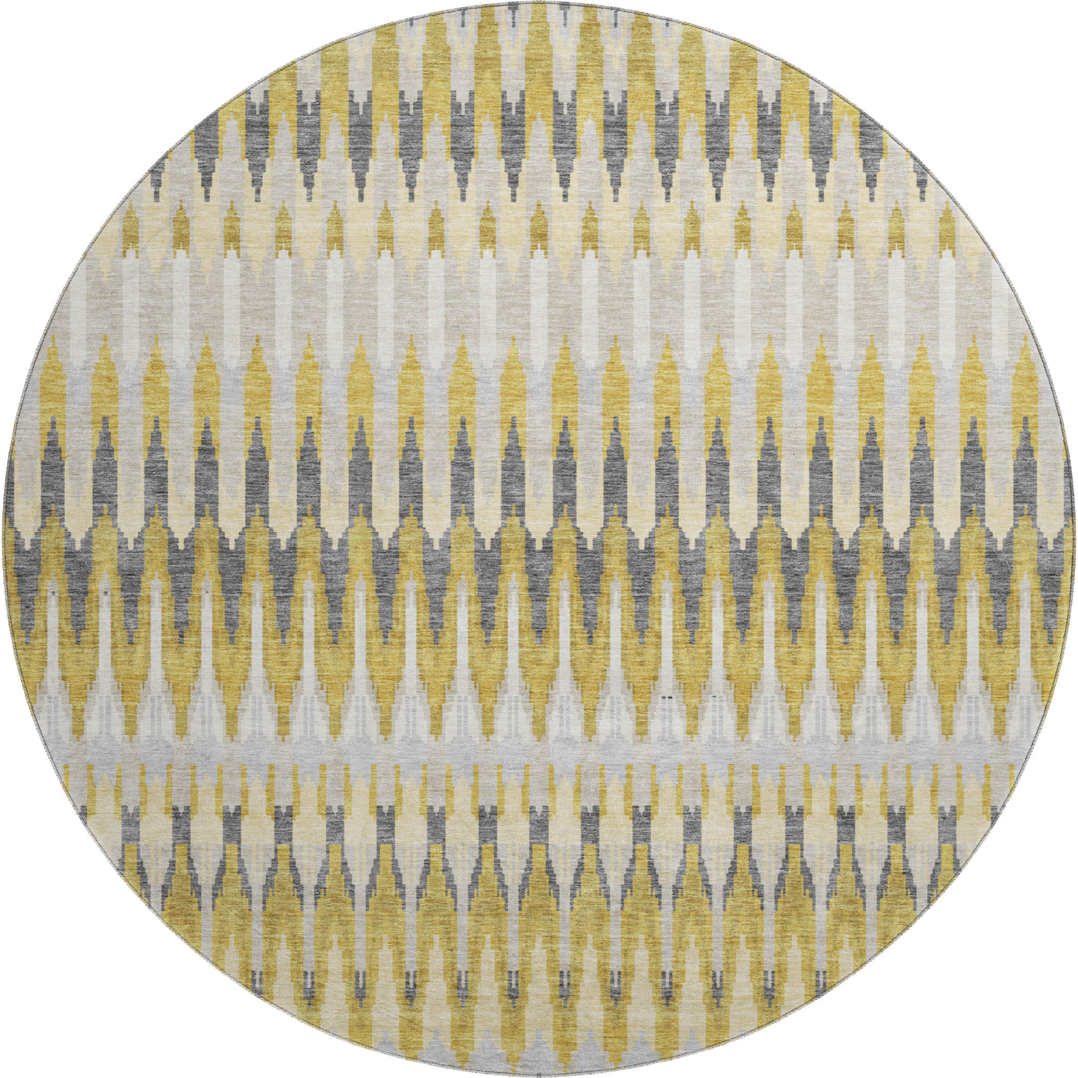 Split Machine Washable Transitional Gold Rug 8' x 8' #shape_Round