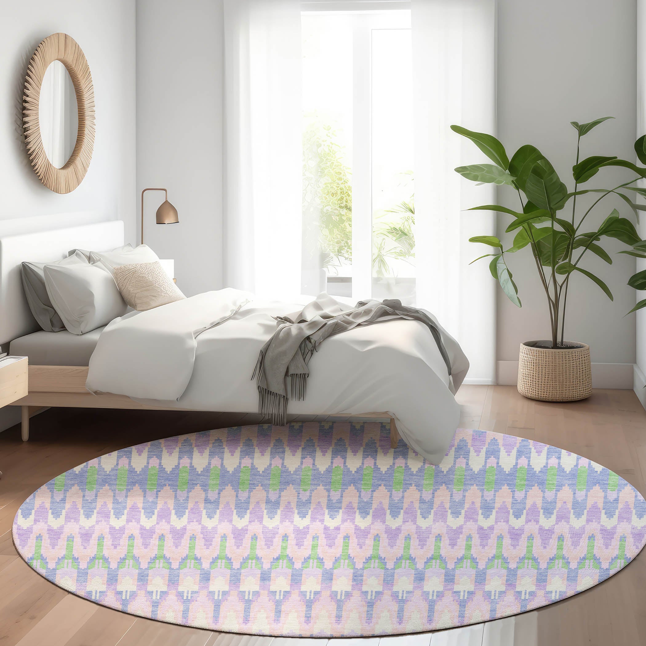 Split Machine Washable Transitional Lavender Purple Rug 8' x 8' #shape_Round