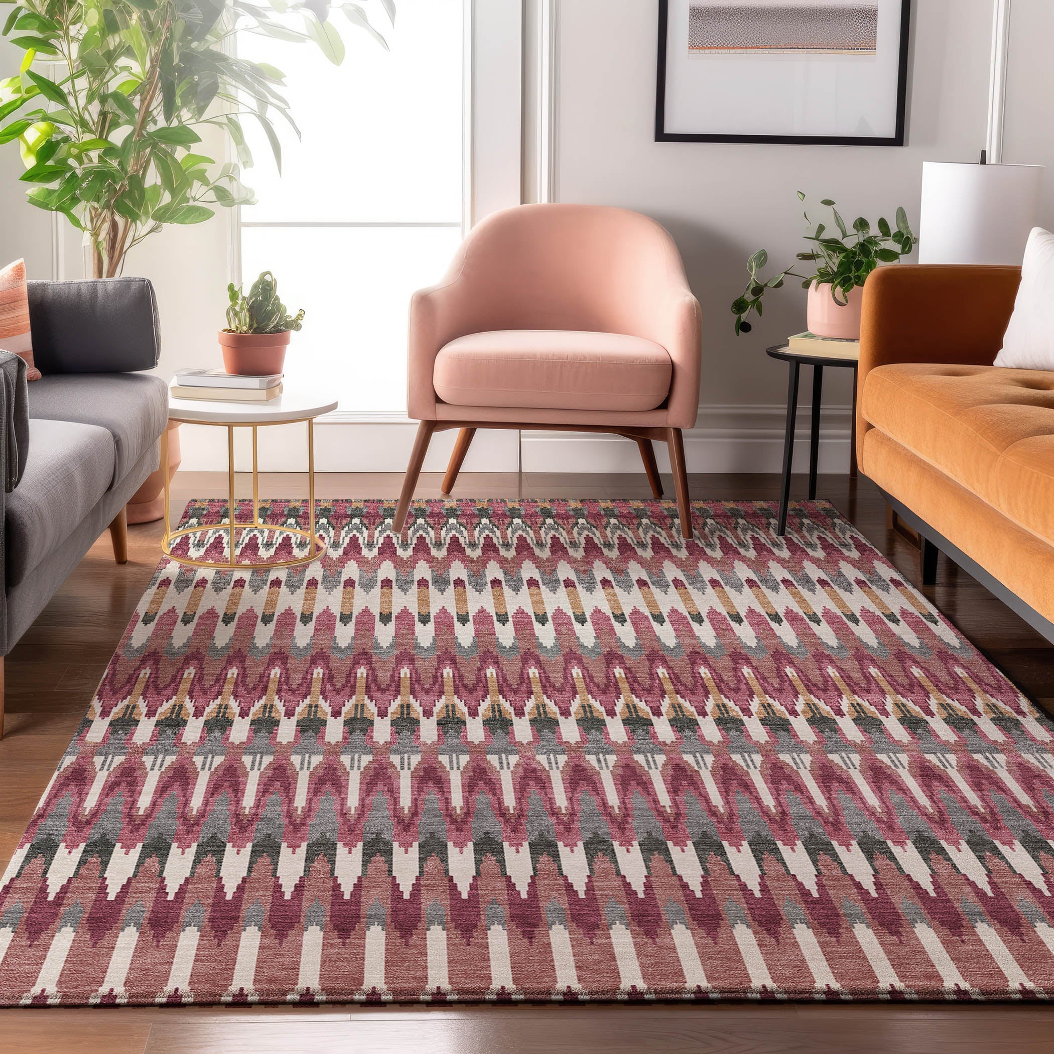 Split Machine Washable Transitional Mauve Pink Rug 2'6" x 3'10" #shape_Rectangle