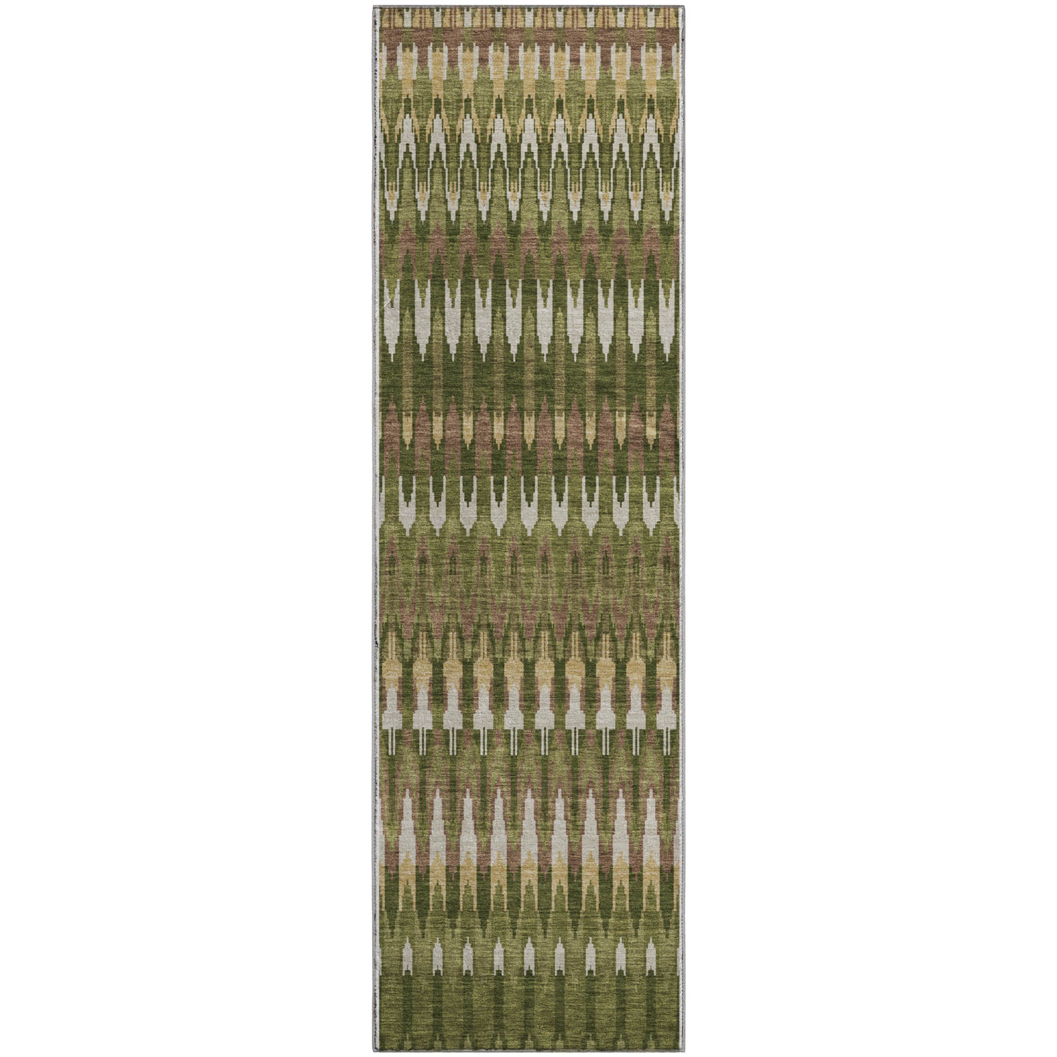 Split Machine Washable Transitional Olive Green Rug 2'3" x 7'6" #shape_Runner