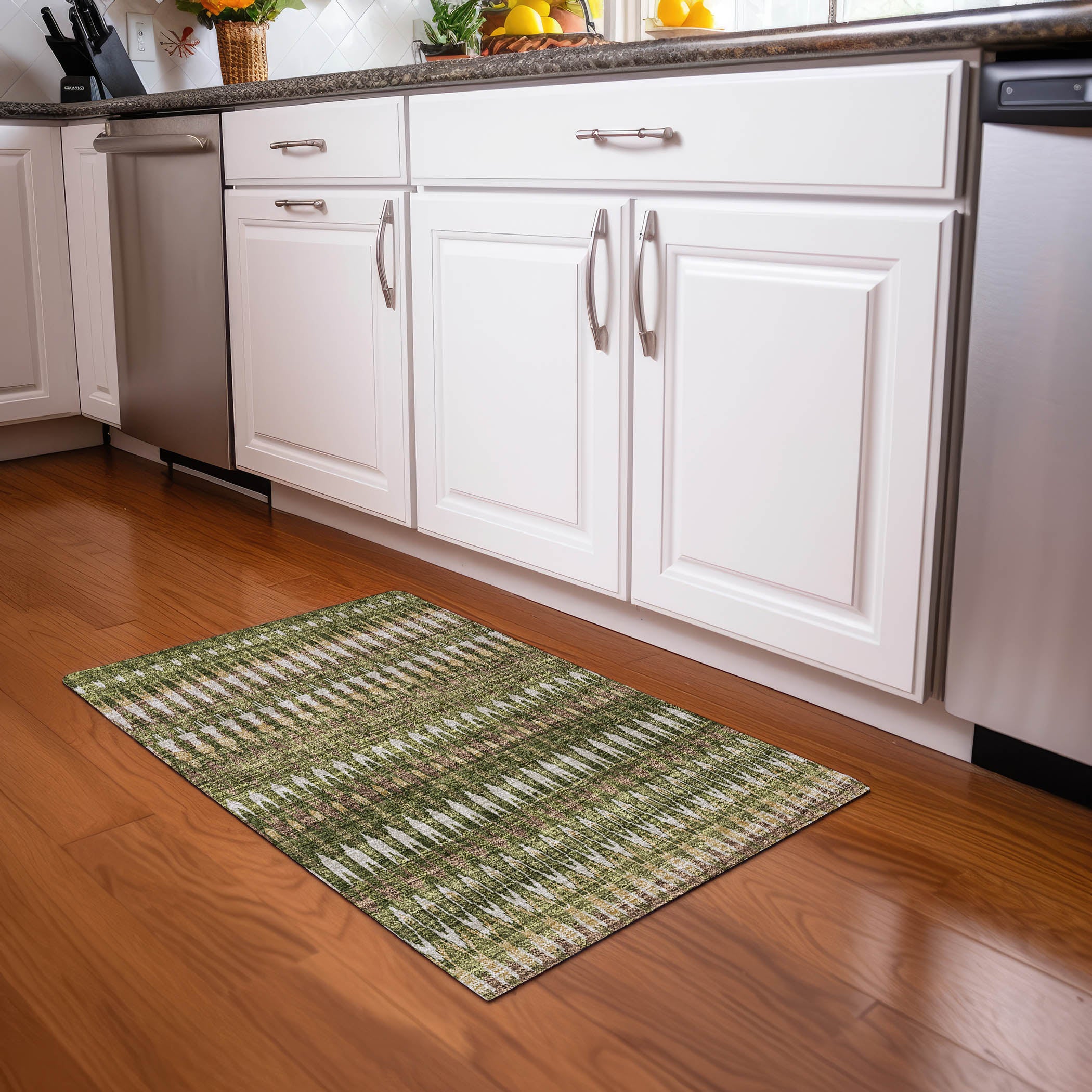 Split Machine Washable Transitional Olive Green Rug 1'8" x 2'6" #shape_Rectangle
