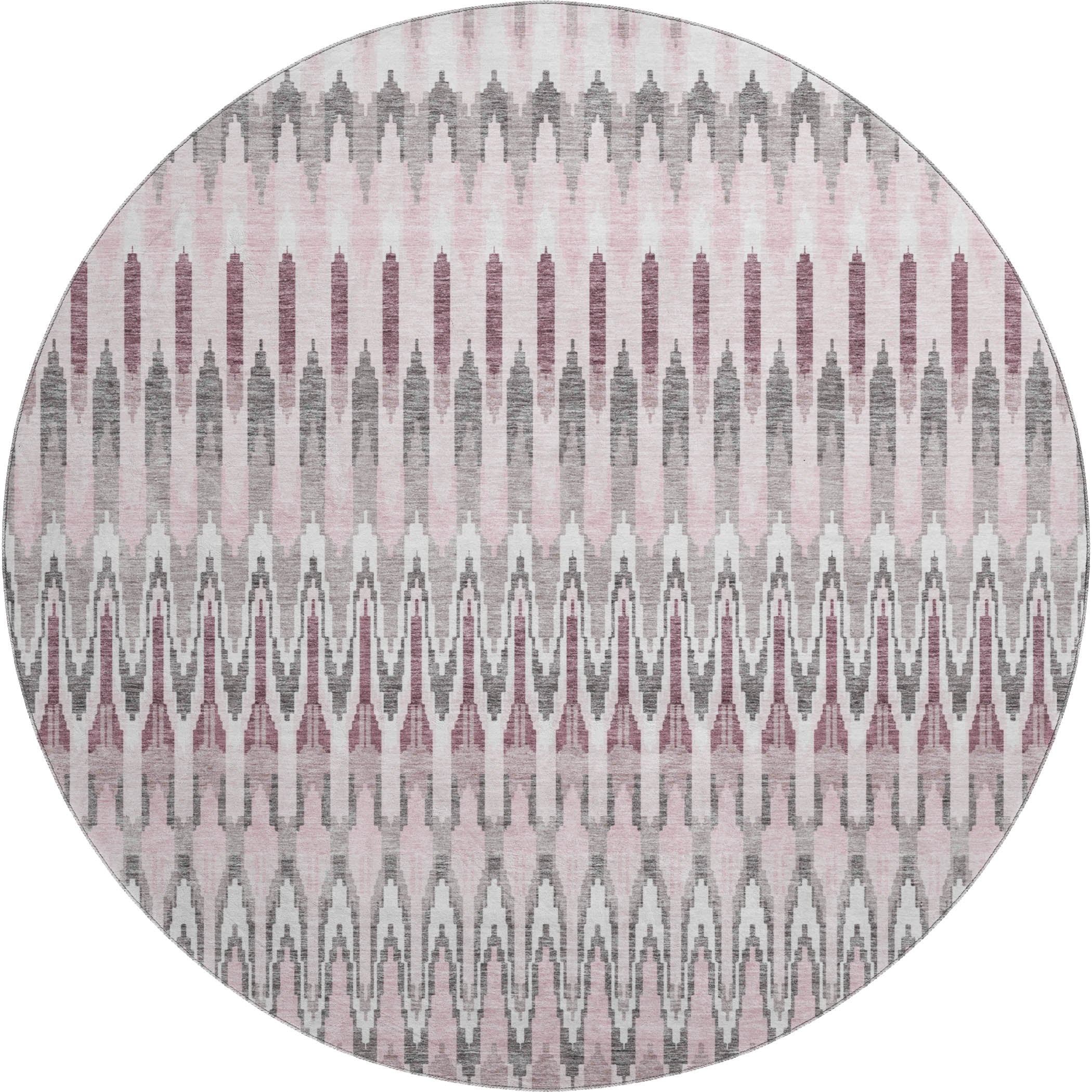 Split Machine Washable Transitional Pink Rug 8' x 8' #shape_Round