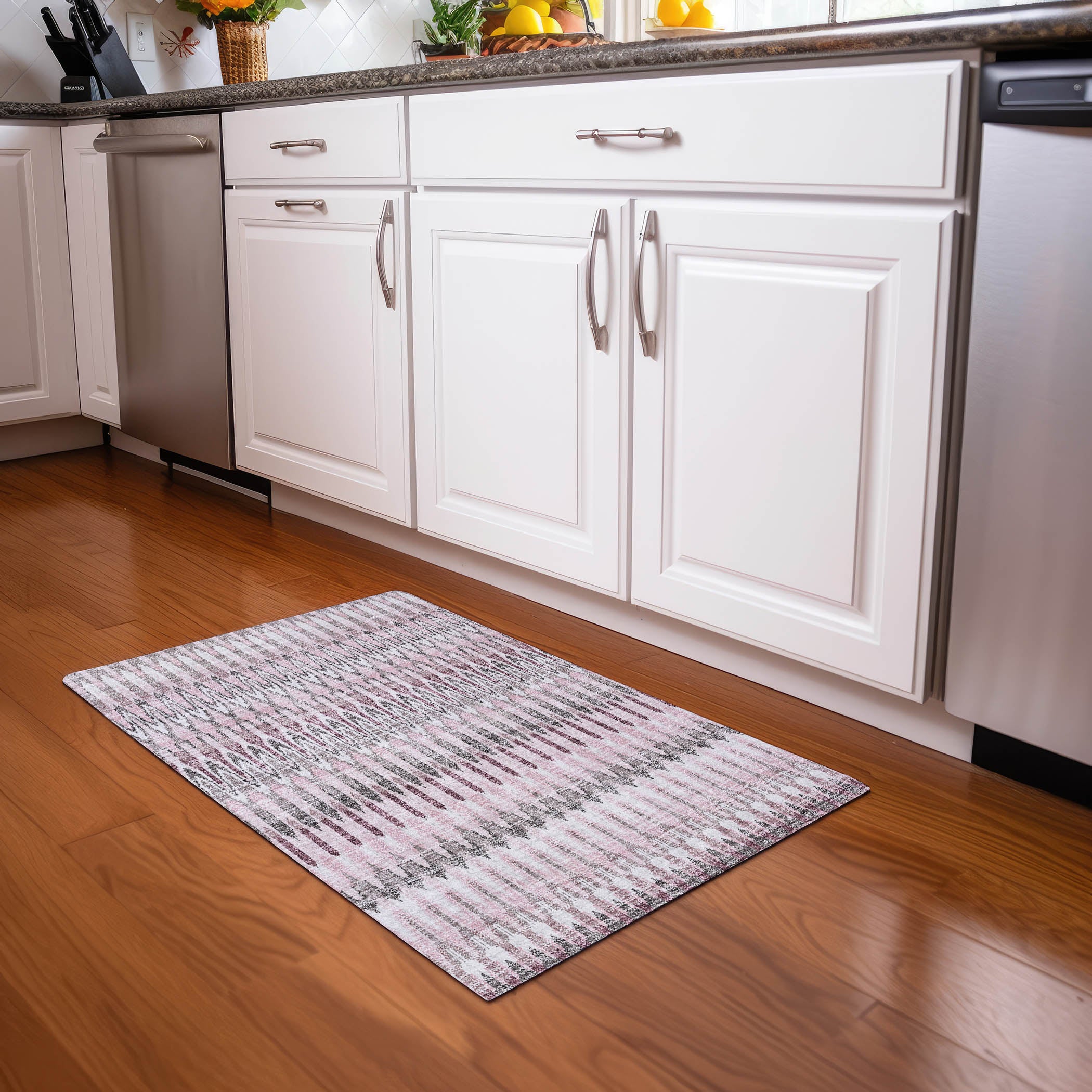 Split Machine Washable Transitional Pink Rug 1'8" x 2'6" #shape_Rectangle
