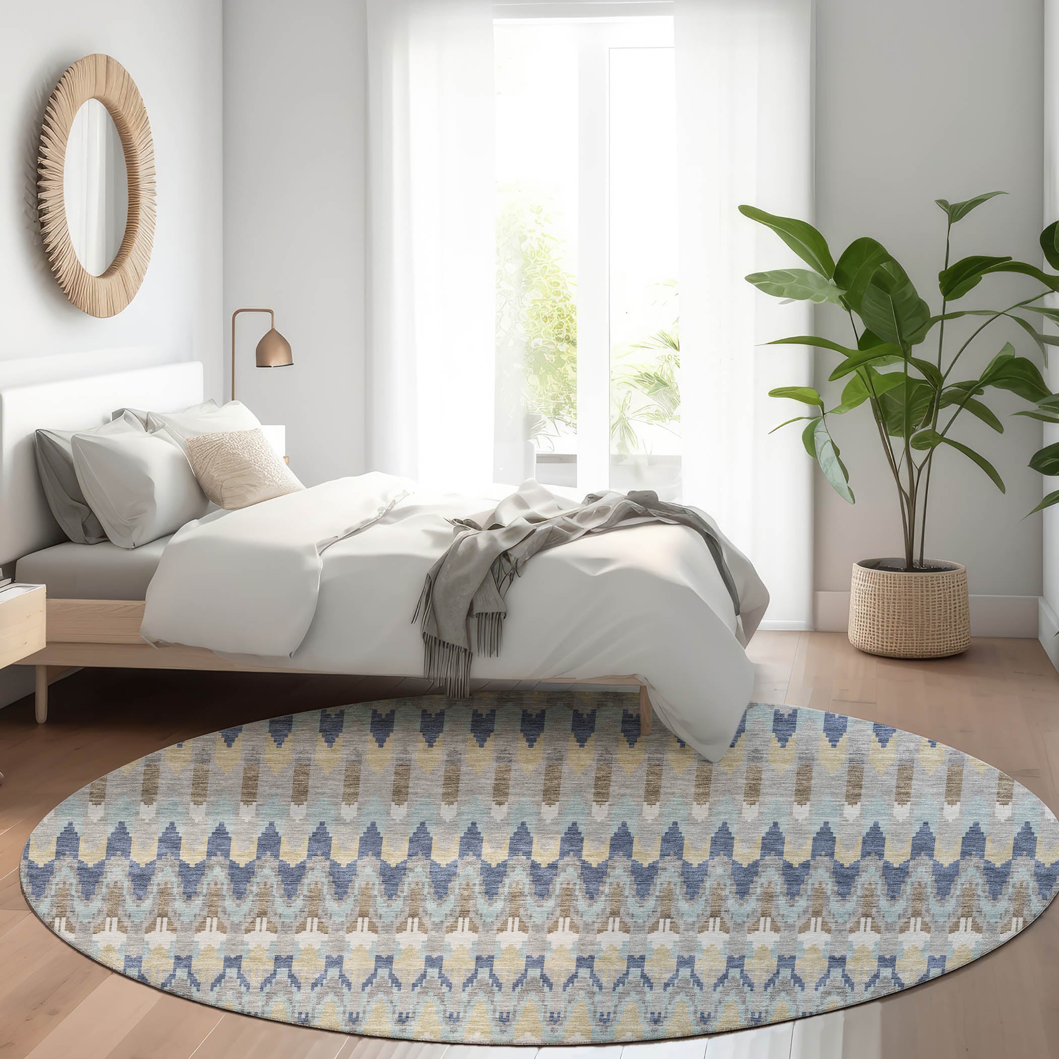 Split Machine Washable Transitional Taupe Brown Rug 8' x 8' #shape_Round