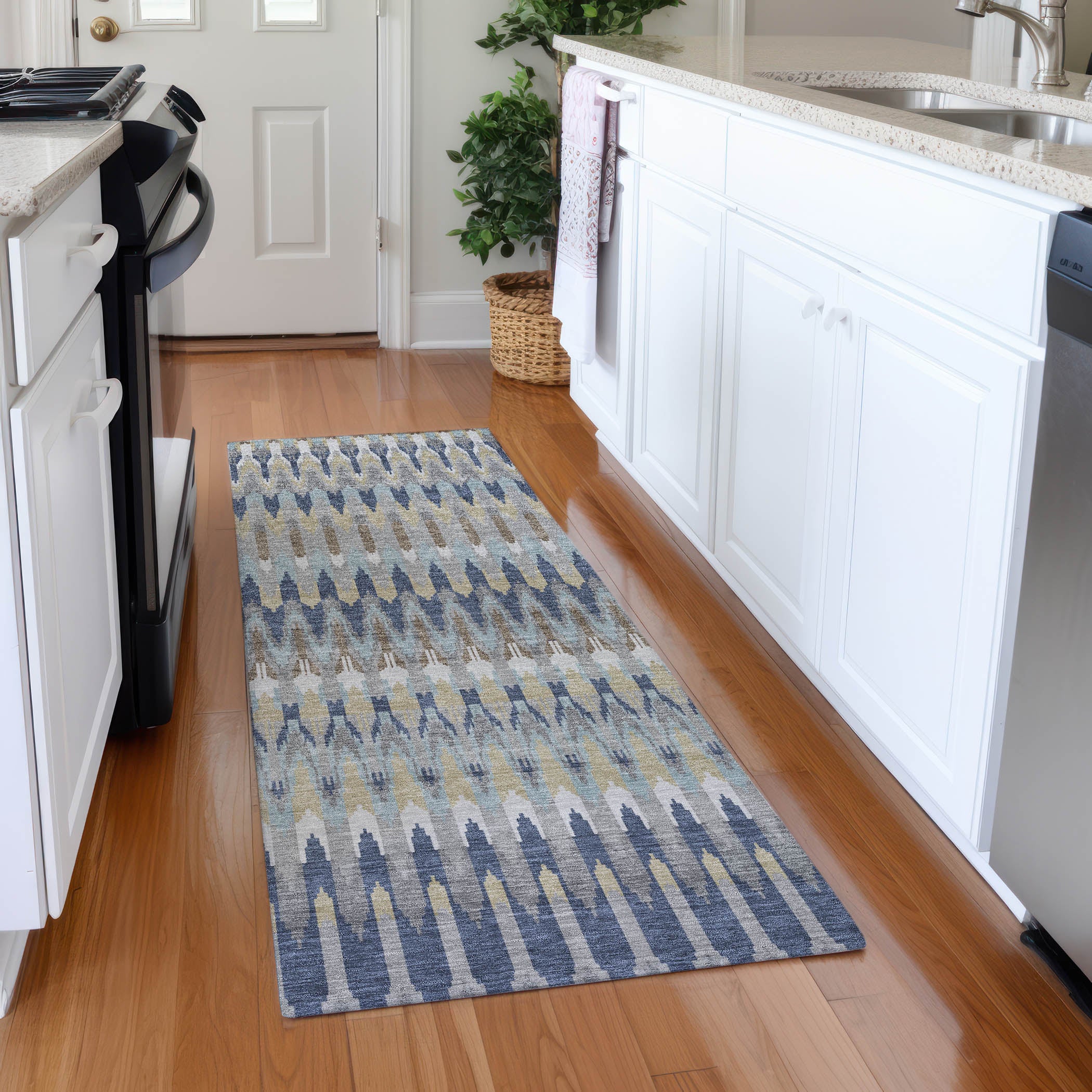 Split Machine Washable Transitional Taupe Brown Rug 2'3" x 7'6" #shape_Runner