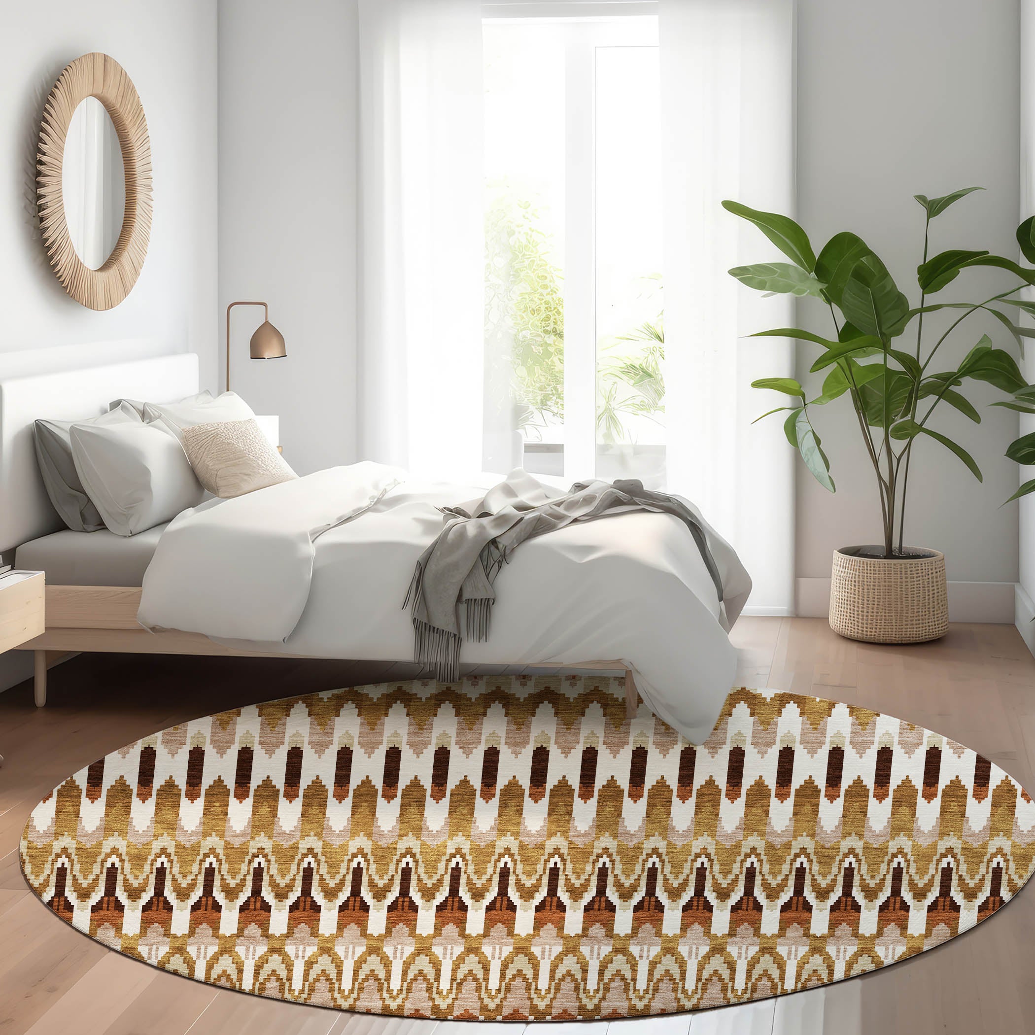 Split Machine Washable Transitional Terracotta Orange Rug 8' x 8' #shape_Round