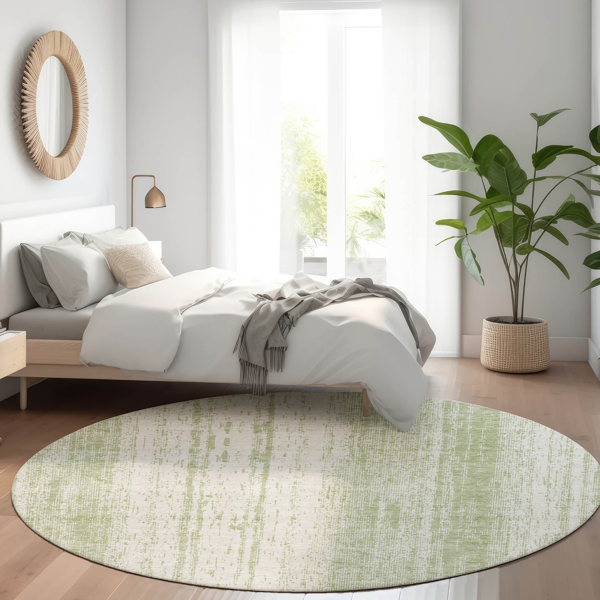 Lucerne Machine Washable Transitional Aloe Green Rug 8' x 8' #shape_Round