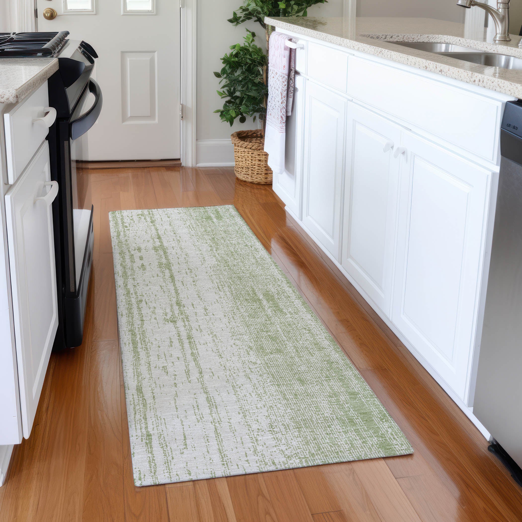 Lucerne Machine Washable Transitional Aloe Green Rug 2'3" x 7'6" #shape_Runner