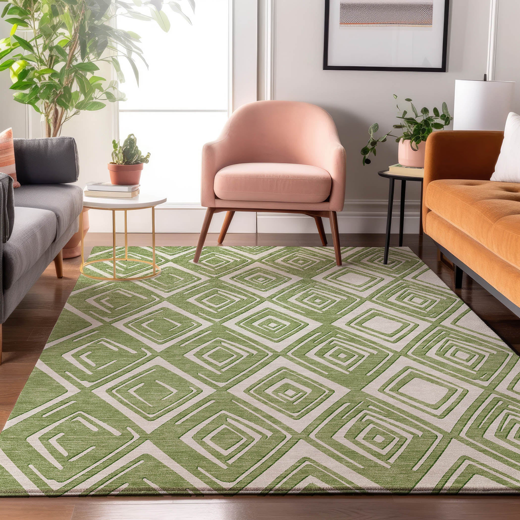 Tbilisi Machine Washable Transitional Green Rug 2'6" x 3'10" #shape_Rectangle