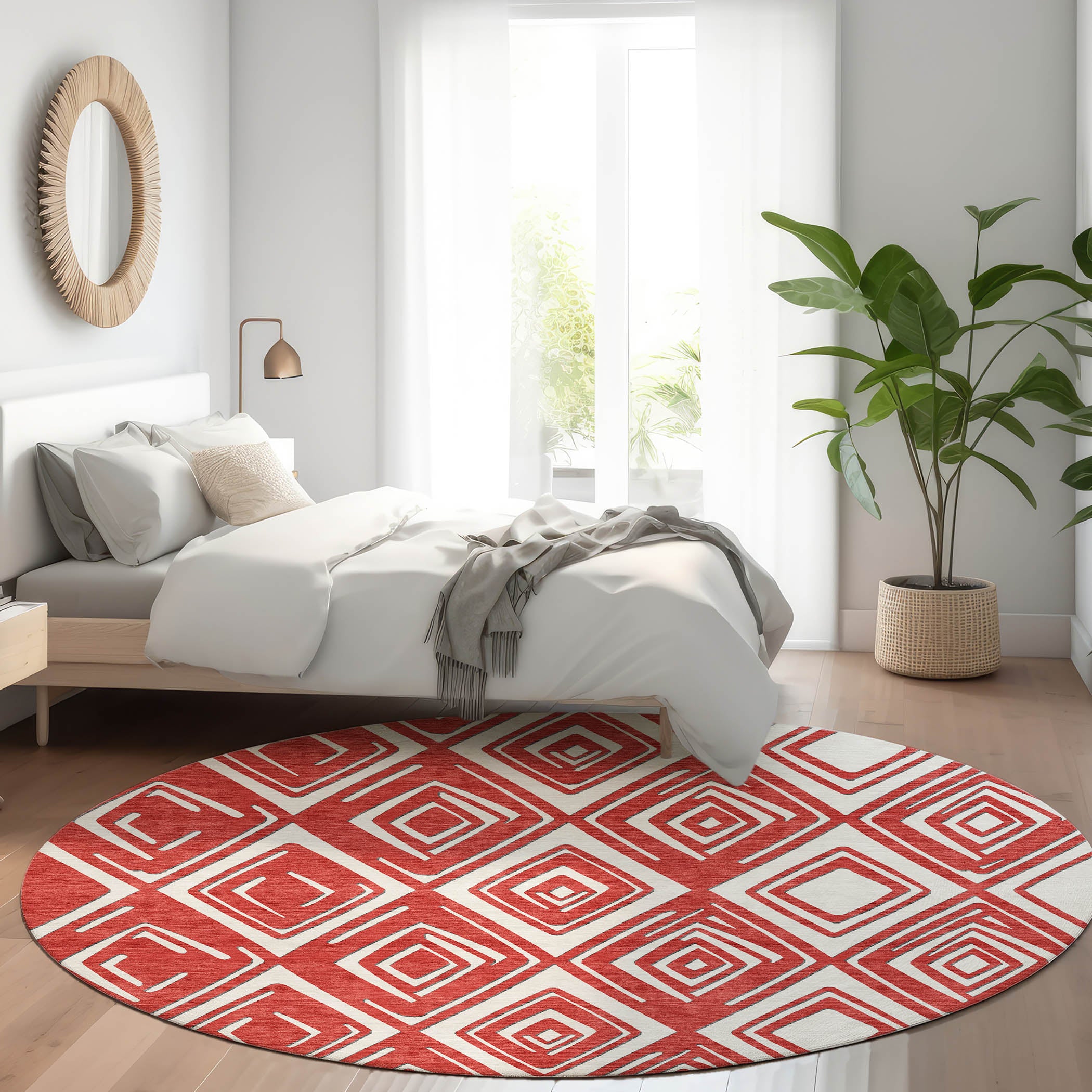 Tbilisi Machine Washable Transitional Red Rug 8' x 8' #shape_Round
