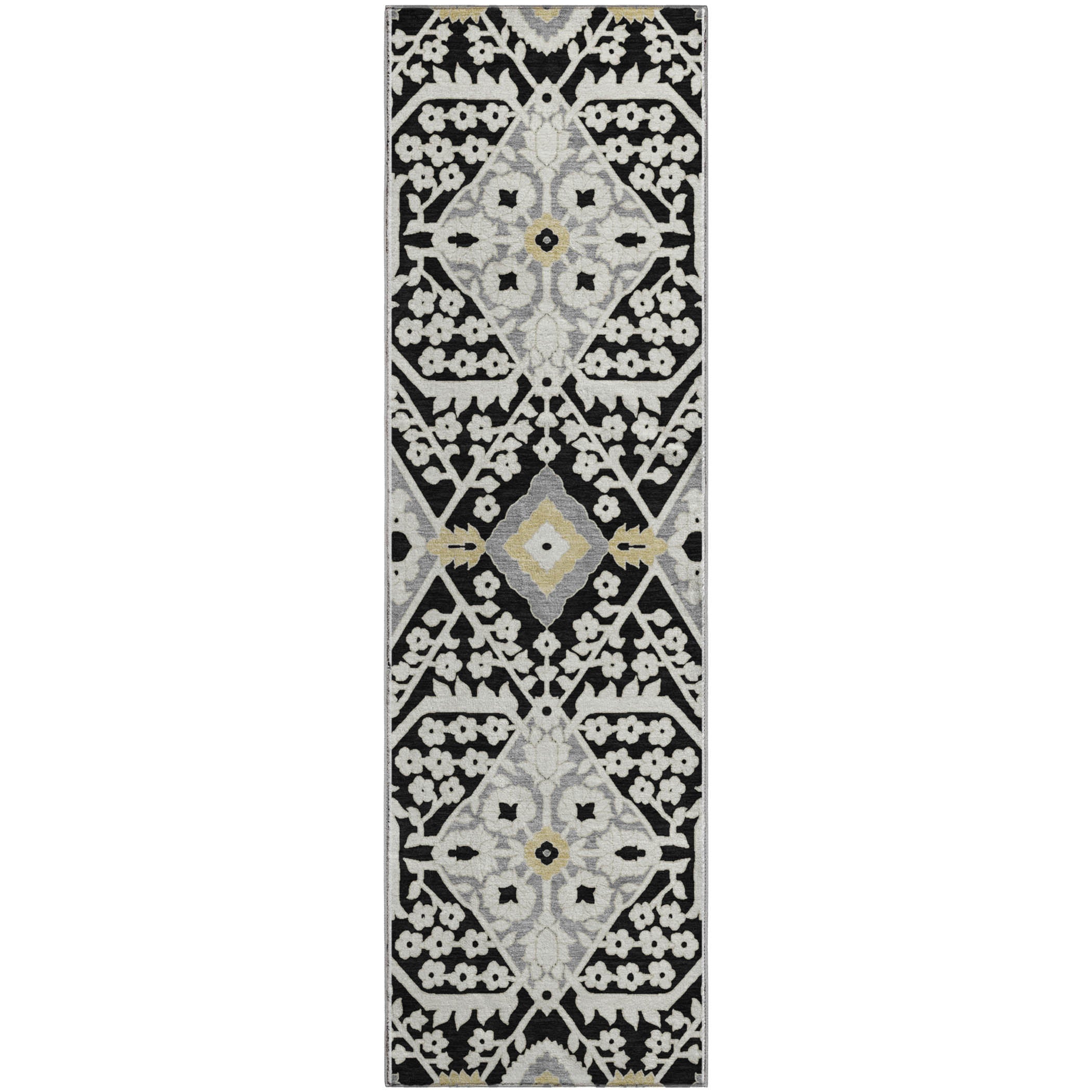Sintra Machine Washable Transitional Black Rug 2'3" x 7'6" #shape_Runner