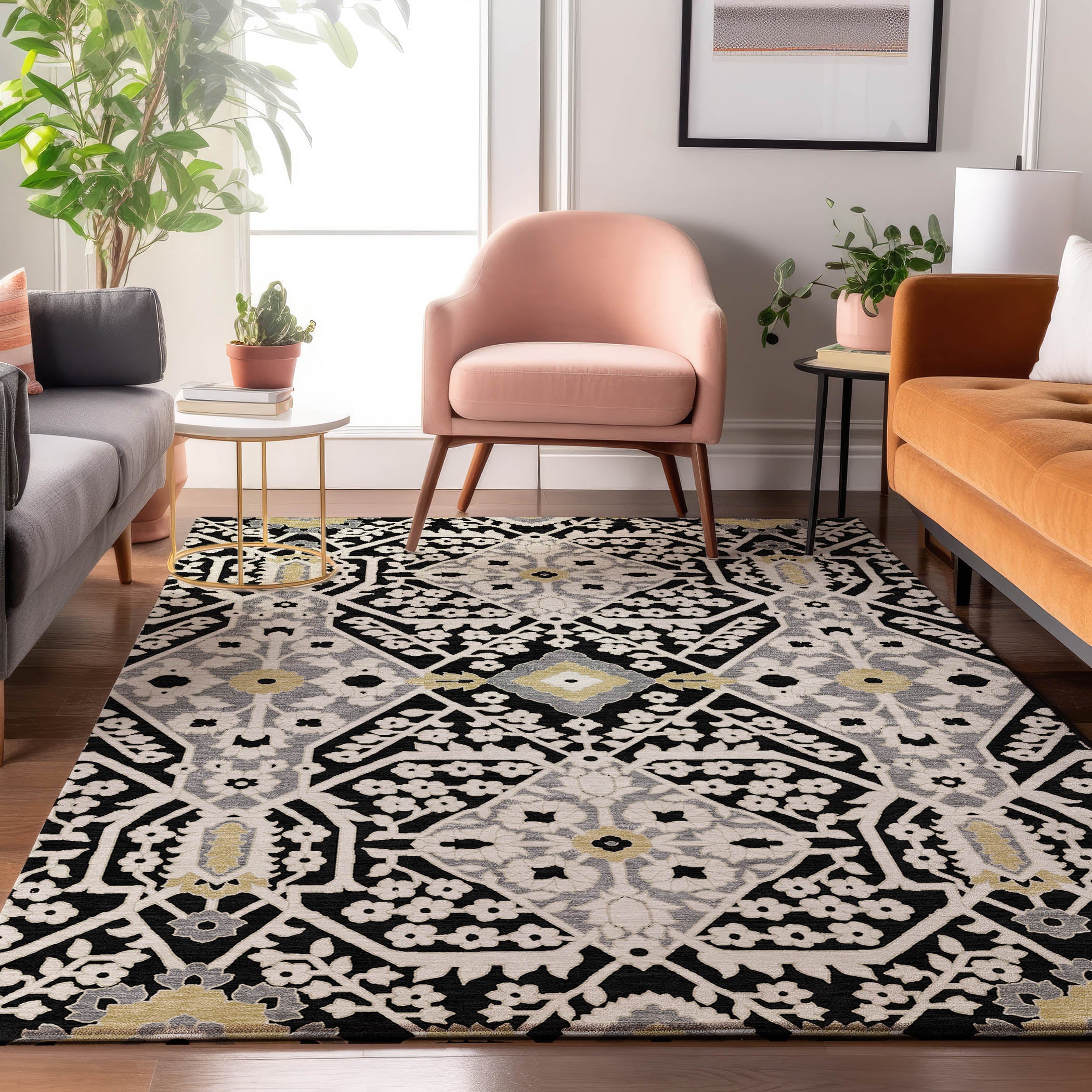 Sintra Machine Washable Transitional Black Rug 2'6" x 3'10" #shape_Rectangle