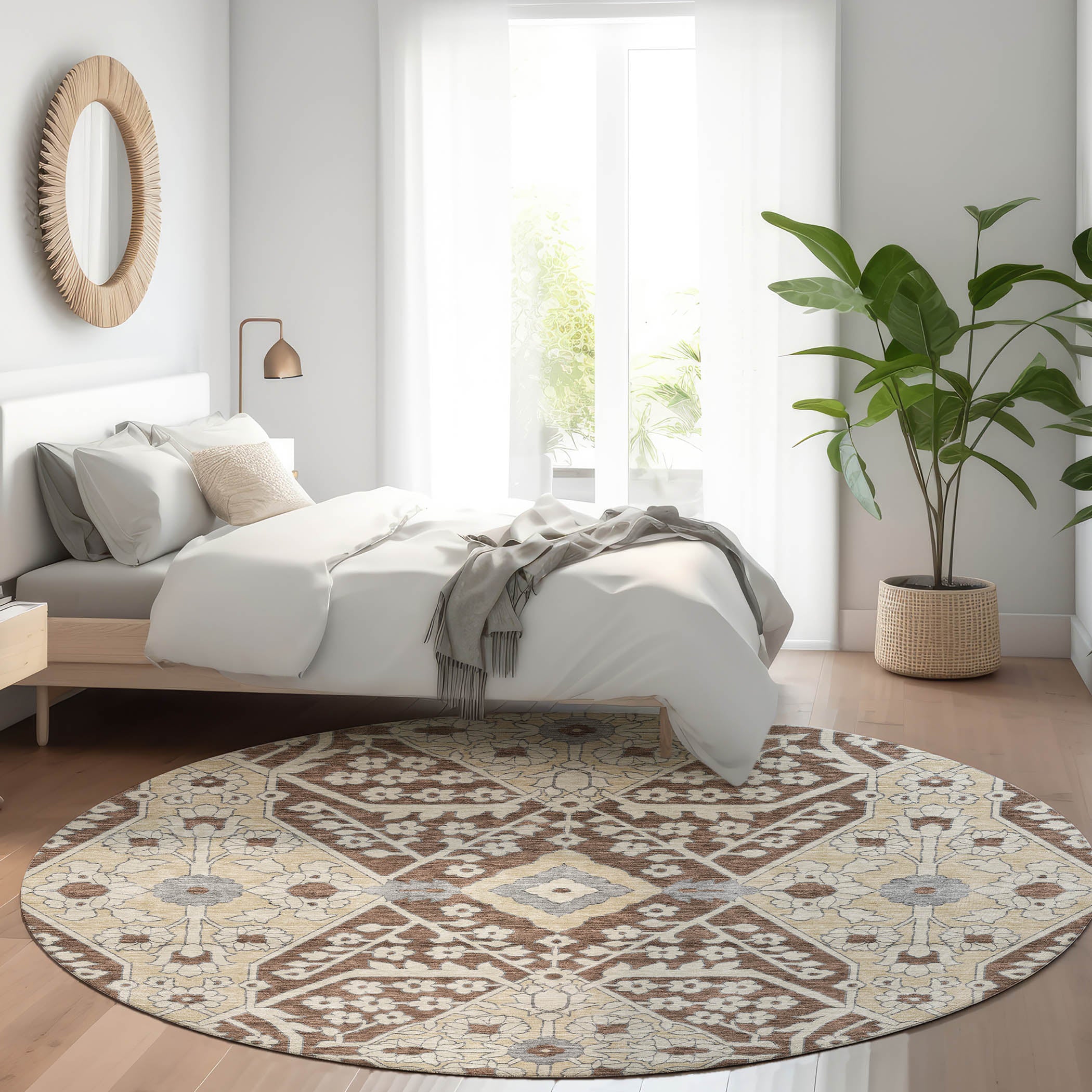 Sintra Machine Washable Transitional Chocolate Brown Rug 8' x 8' #shape_Round